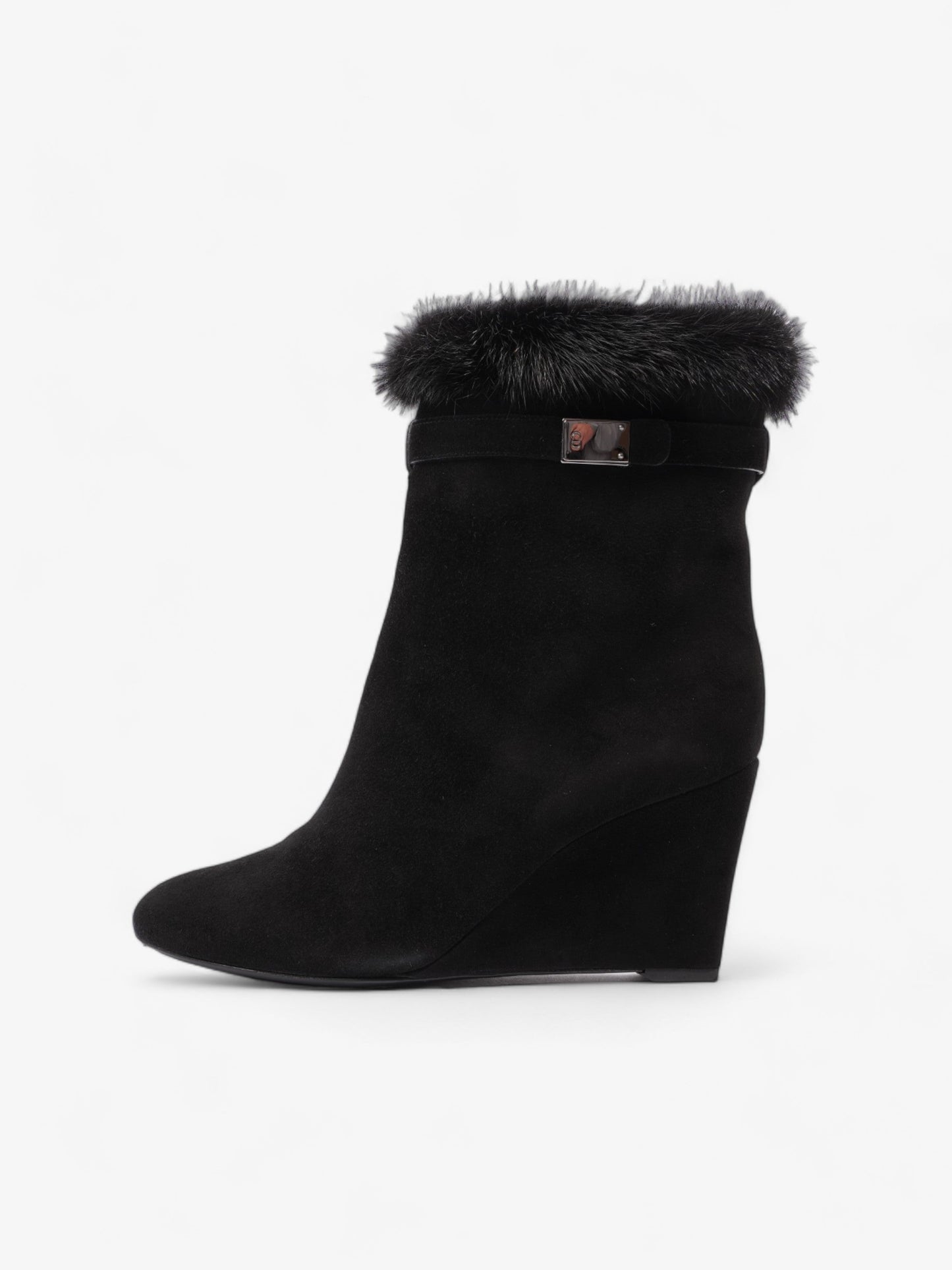 Christian Dior Fur Trim Ankle Boots 80mm Black Suede EU 37 UK 4