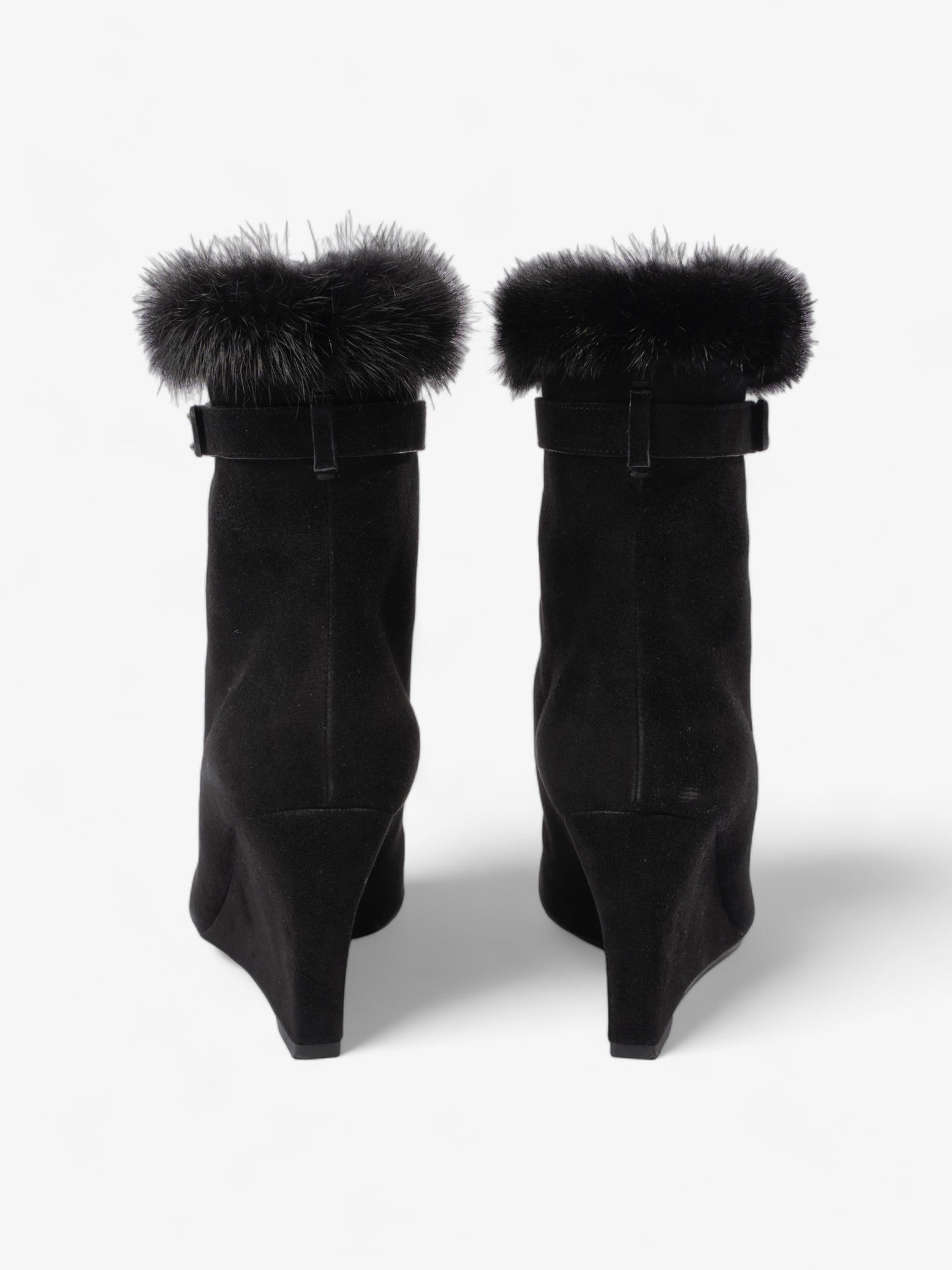 Christian Dior Fur Trim Ankle Boots 80mm Black Suede EU 37 UK 4