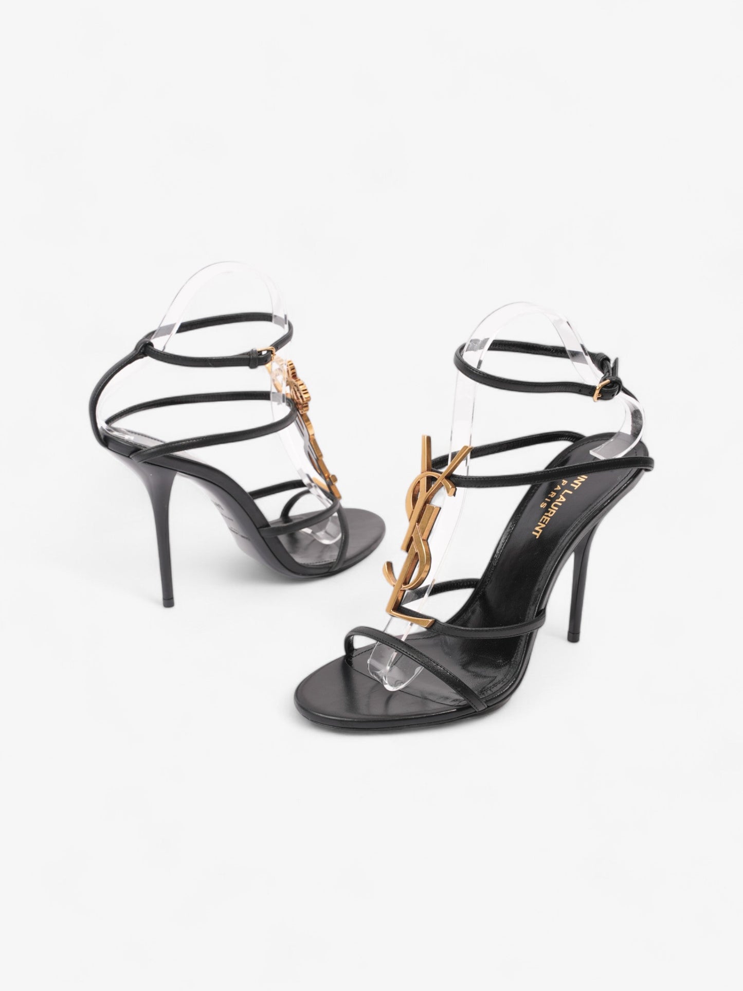 Saint Laurent Cassandre Palm Heels 110mm Black / Gold Leather EU 38.5 UK 5.5