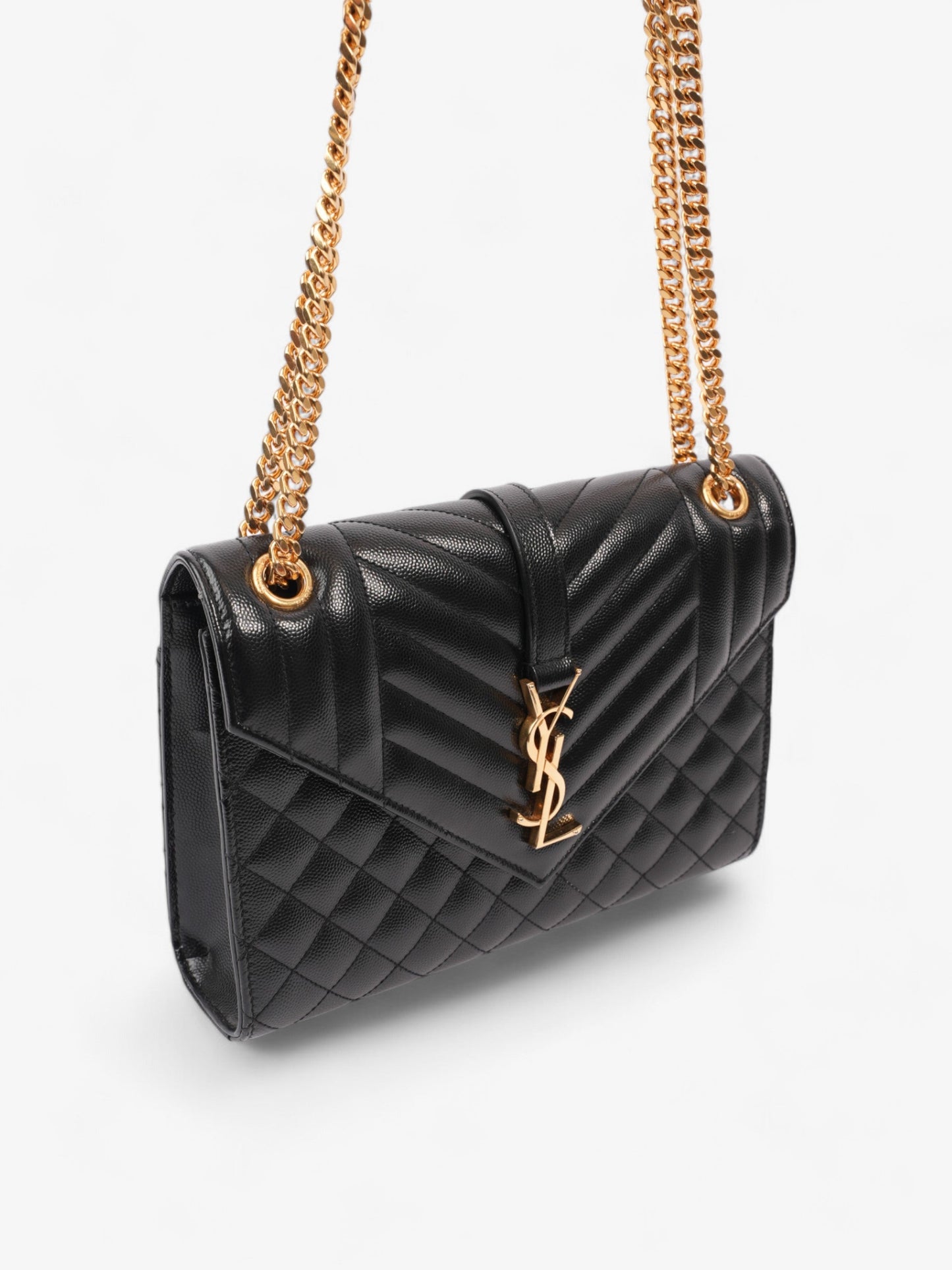 Saint Laurent Triquilt Envelope Bag Black Leather