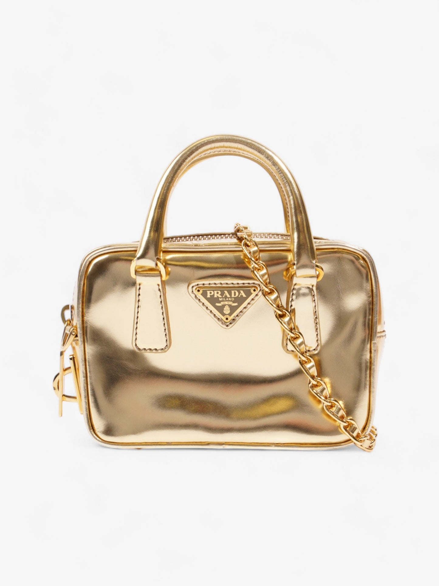 Prada Vitello Handbag Gold Leather Mini