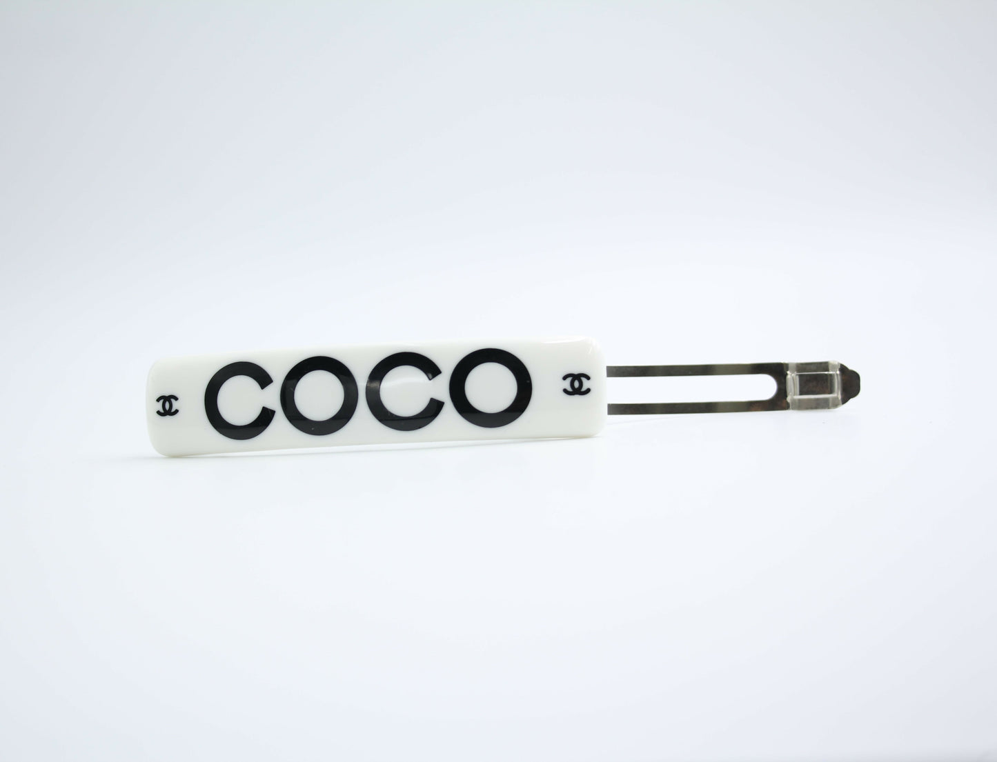 Chanel Vintage 01P Resin Coco Logo White Hairpin