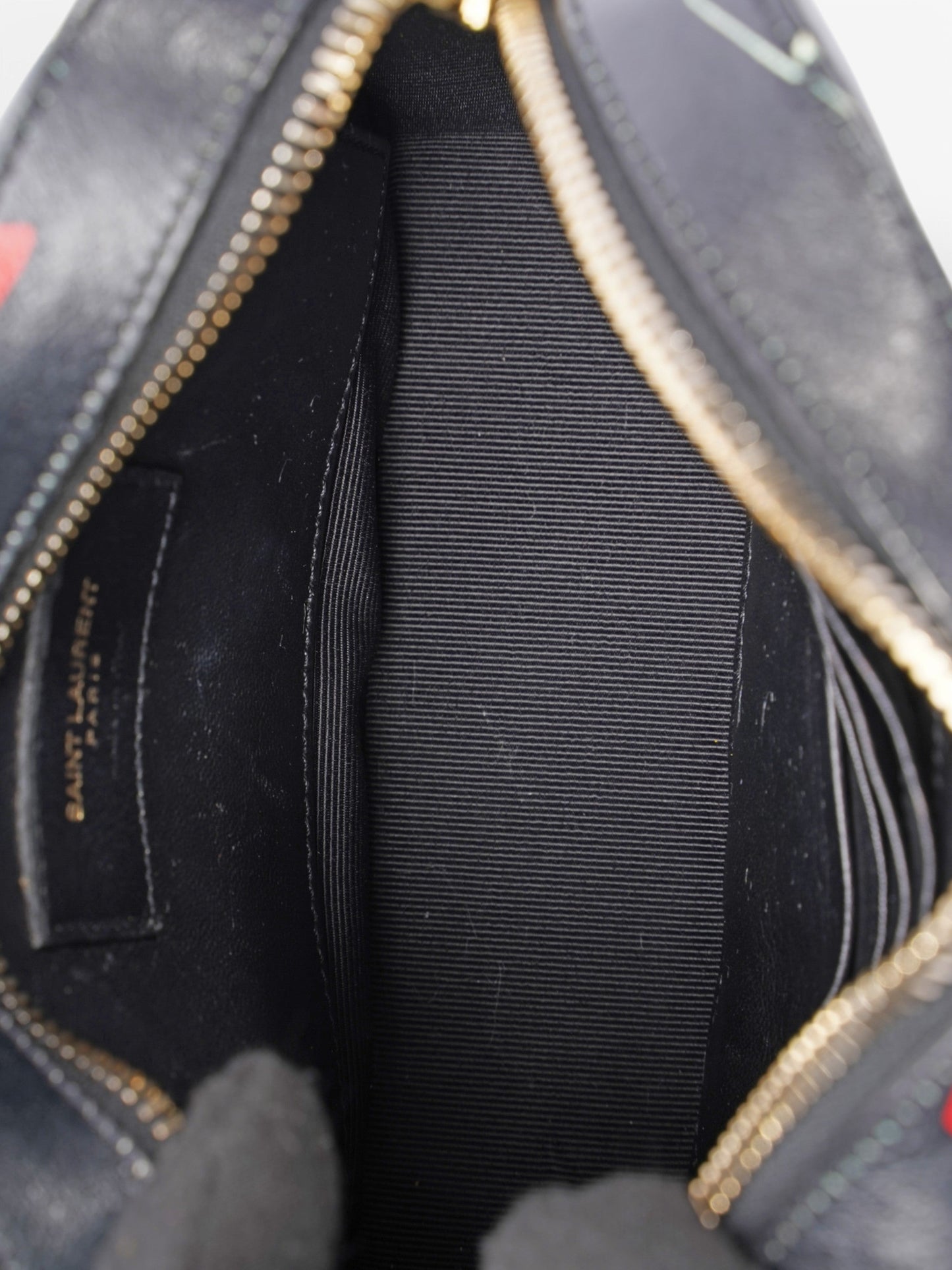 Saint Laurent Shoulder Bag Black / White / Red Leather