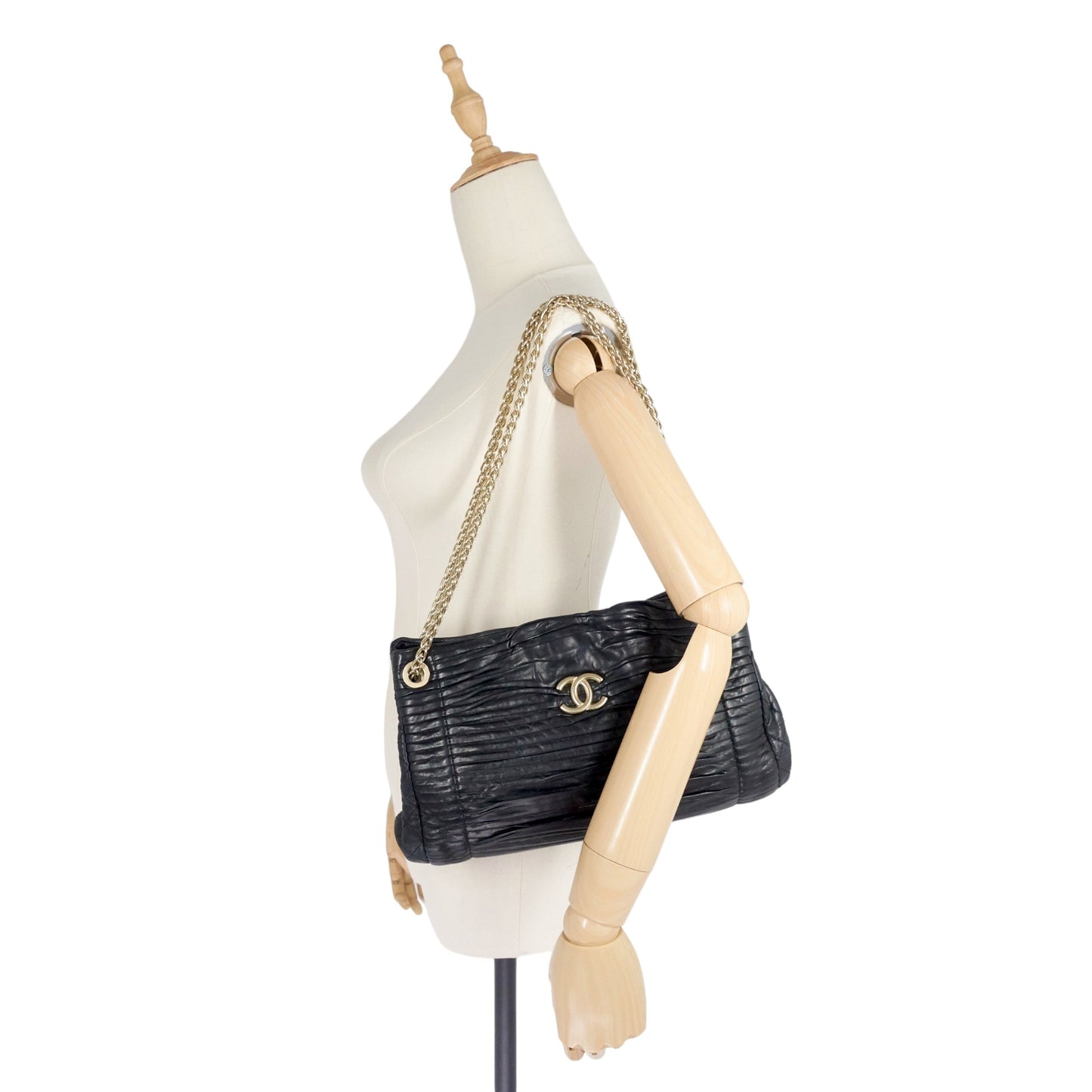 Chanel CC Accordion Pleated Lambskin Leather Chain Bag