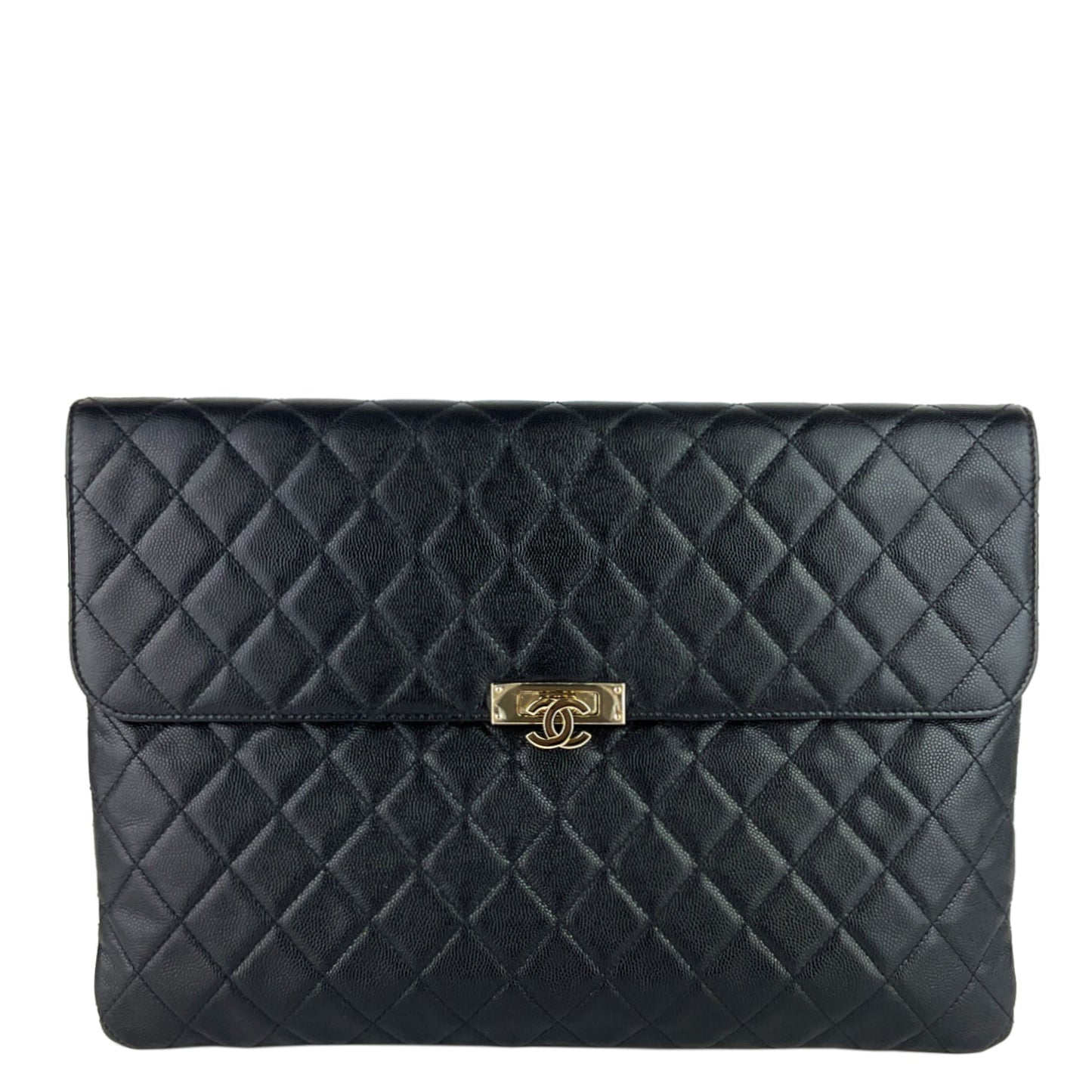 Chanel Golden Class O-Case Large Caviar Leather Clutch Bag