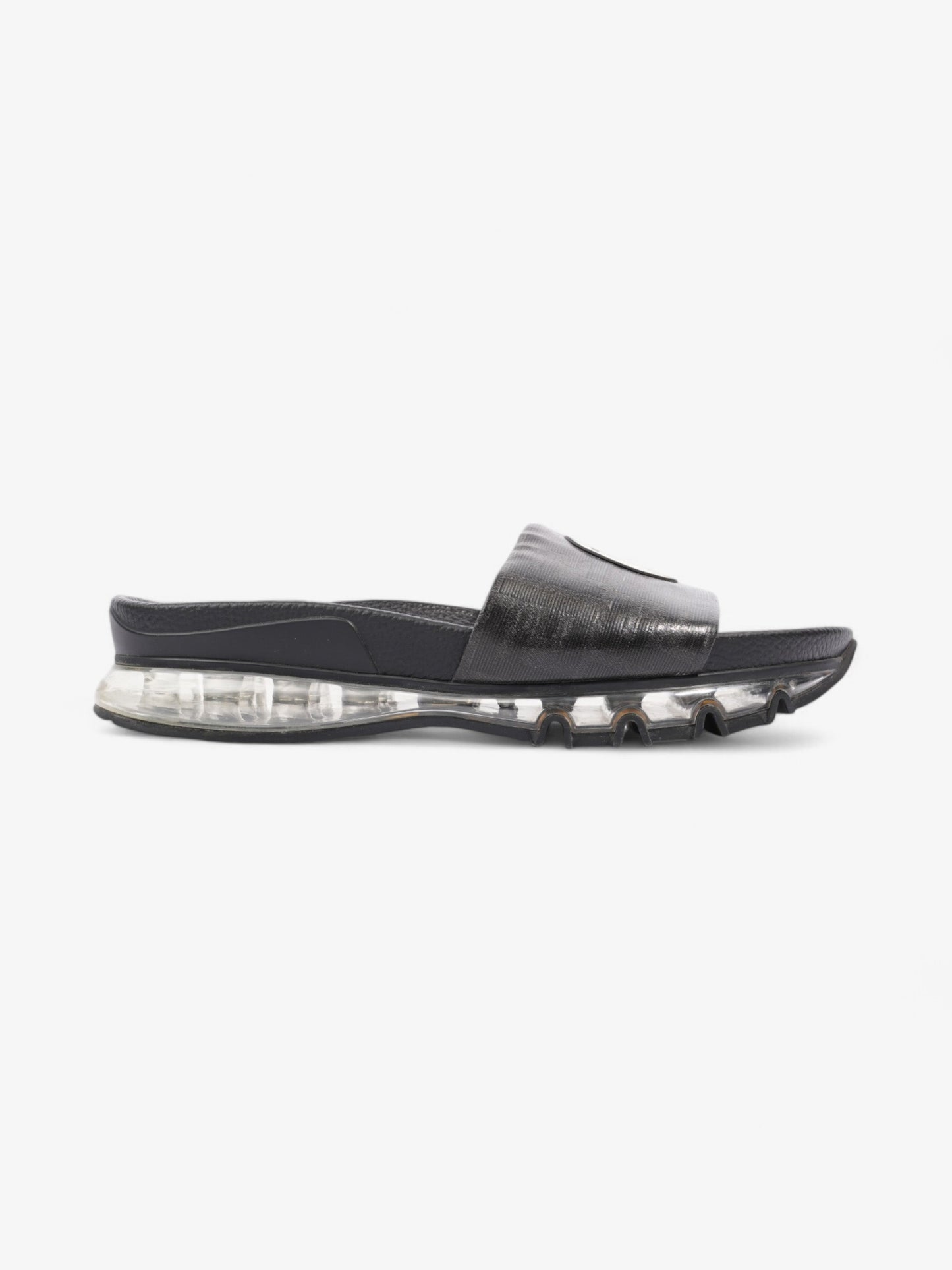 Fendi Roma Logo Clear Sole Slides Black Rubber EU 43 UK 9
