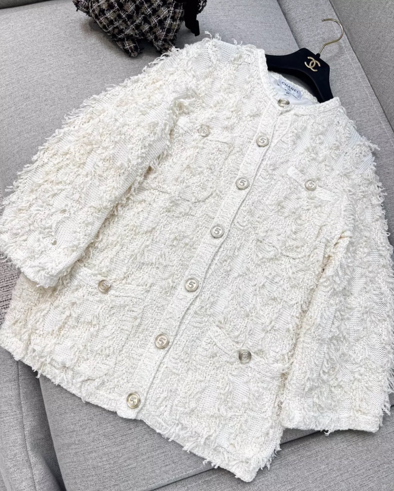 Chanel 21S off-white tassel cardigan