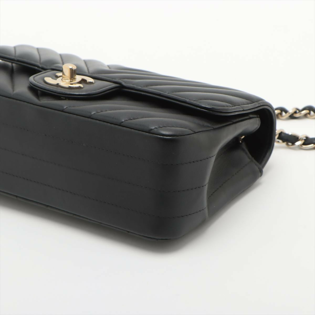 Chanel Black Caviar Flat Chevron Quilted Medium Double Flap Bag
