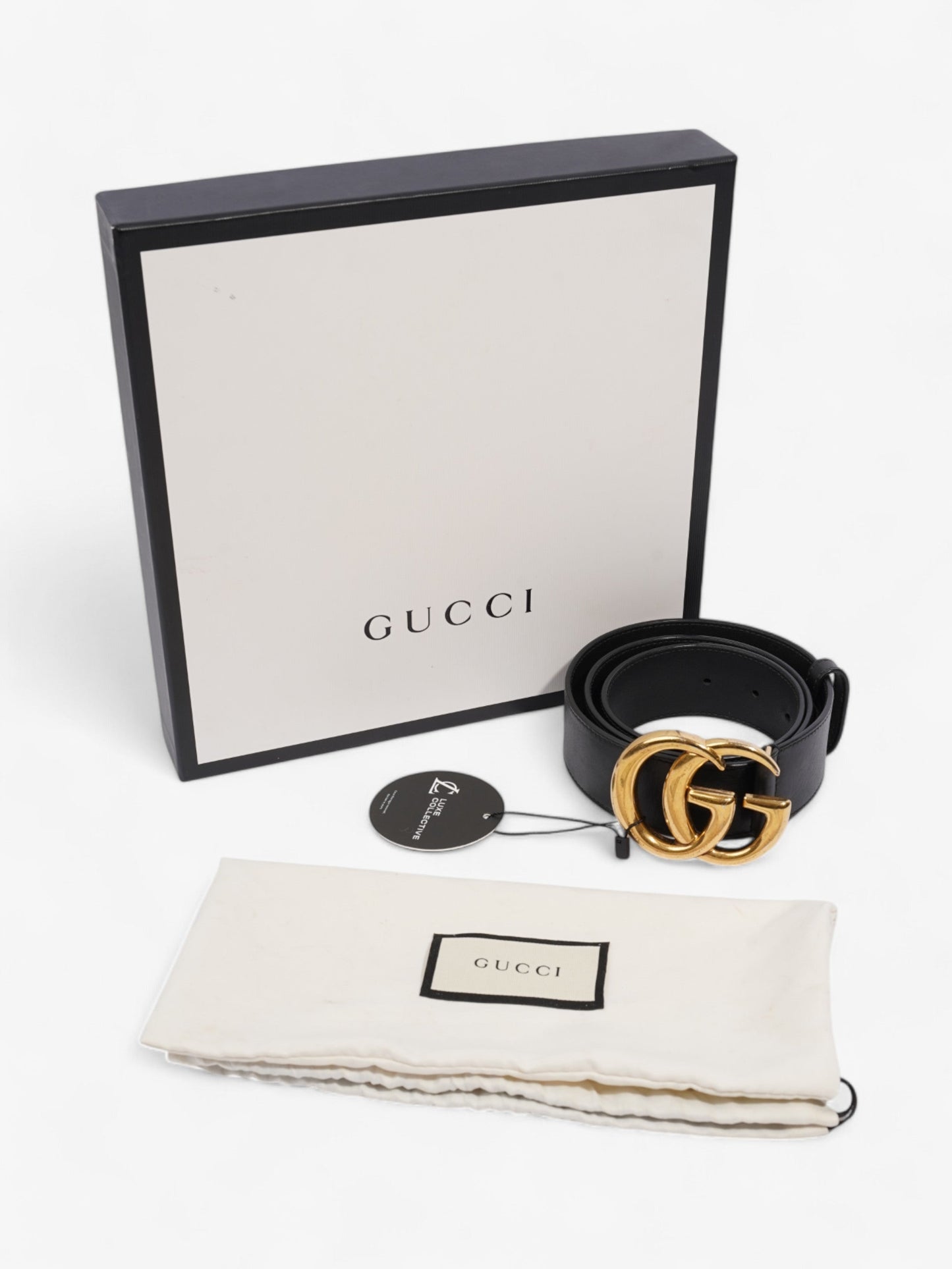 Gucci GG Marmont Wide Belt Black / Gold Leather 80cm / 32"