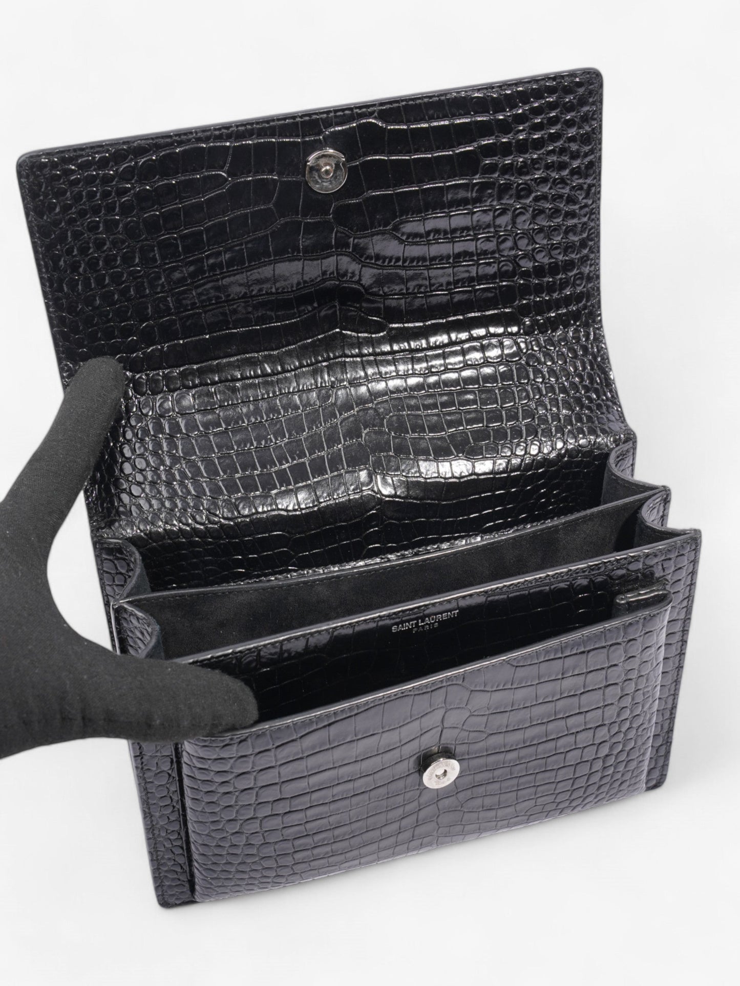 Saint Laurent Sunset Black Embossed Leather Medium