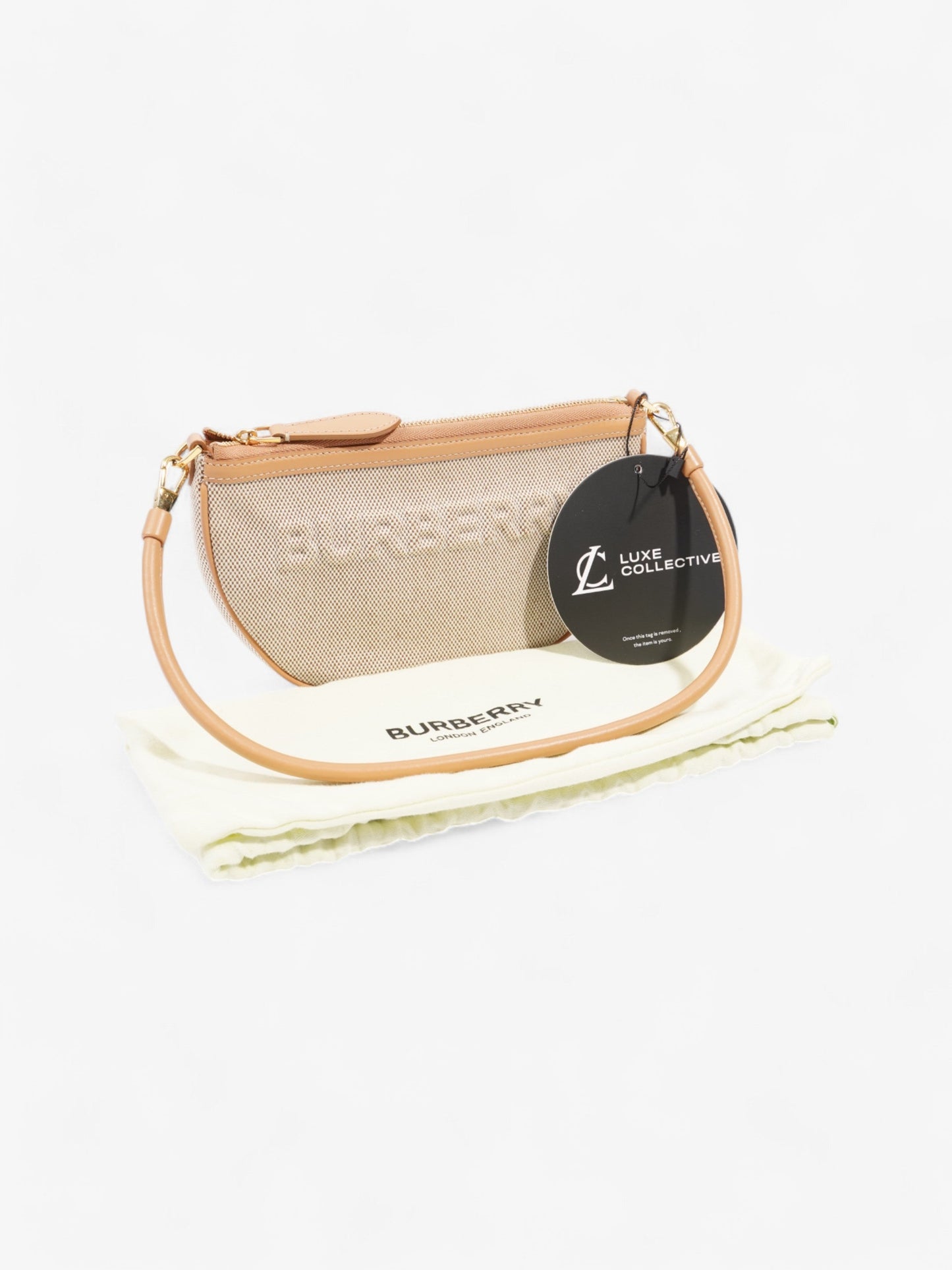 Burberry Olympia Logo Shoulder Bag Beige Cotton