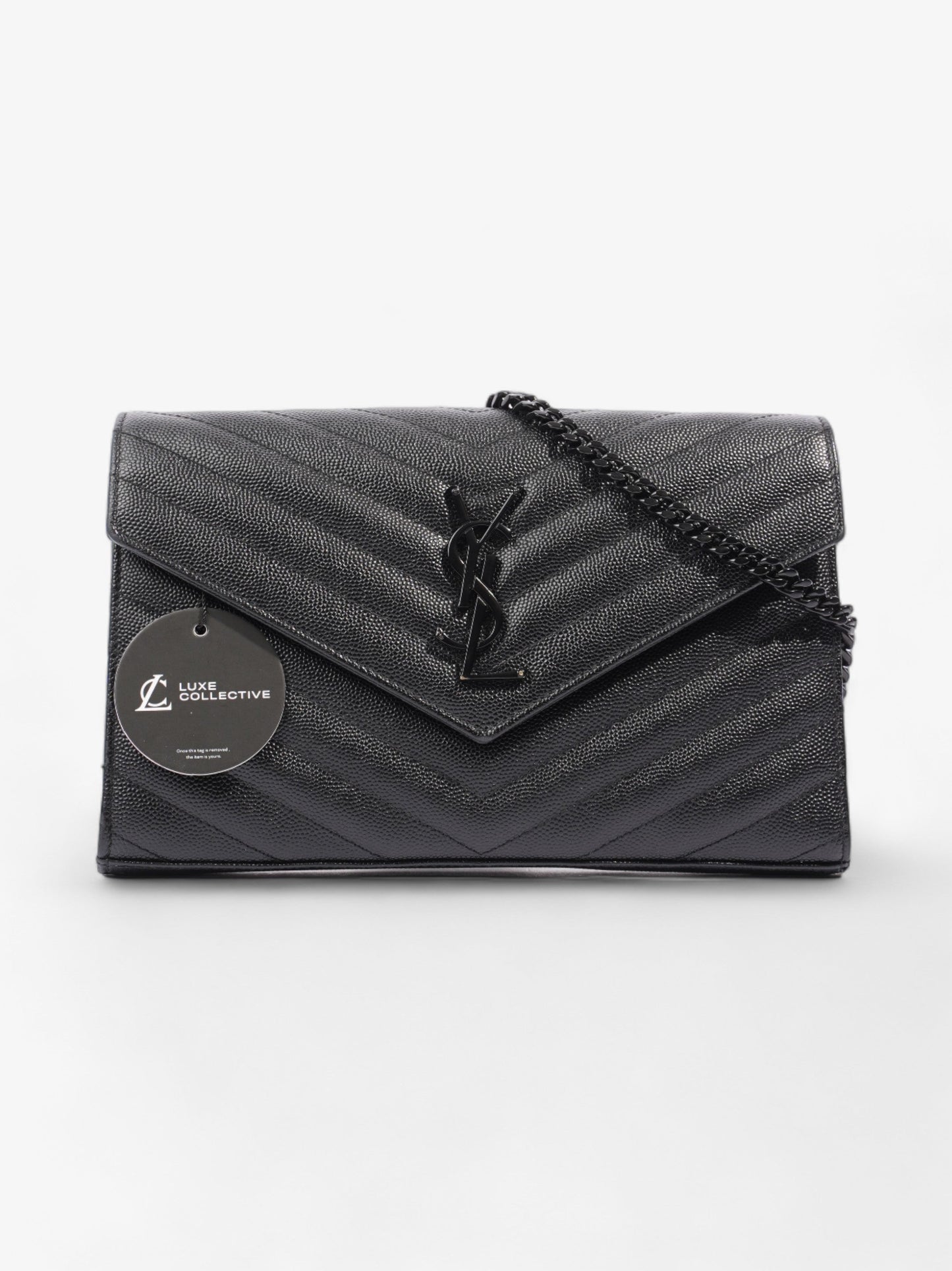 Saint Laurent Monogram Envelope Wallet on Chain Black Matelasse Leather