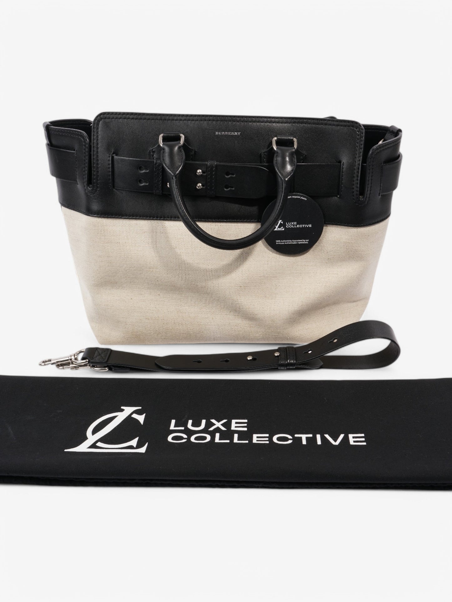 Burberry Marais Belt Tote Natural / Black Cotton Medium