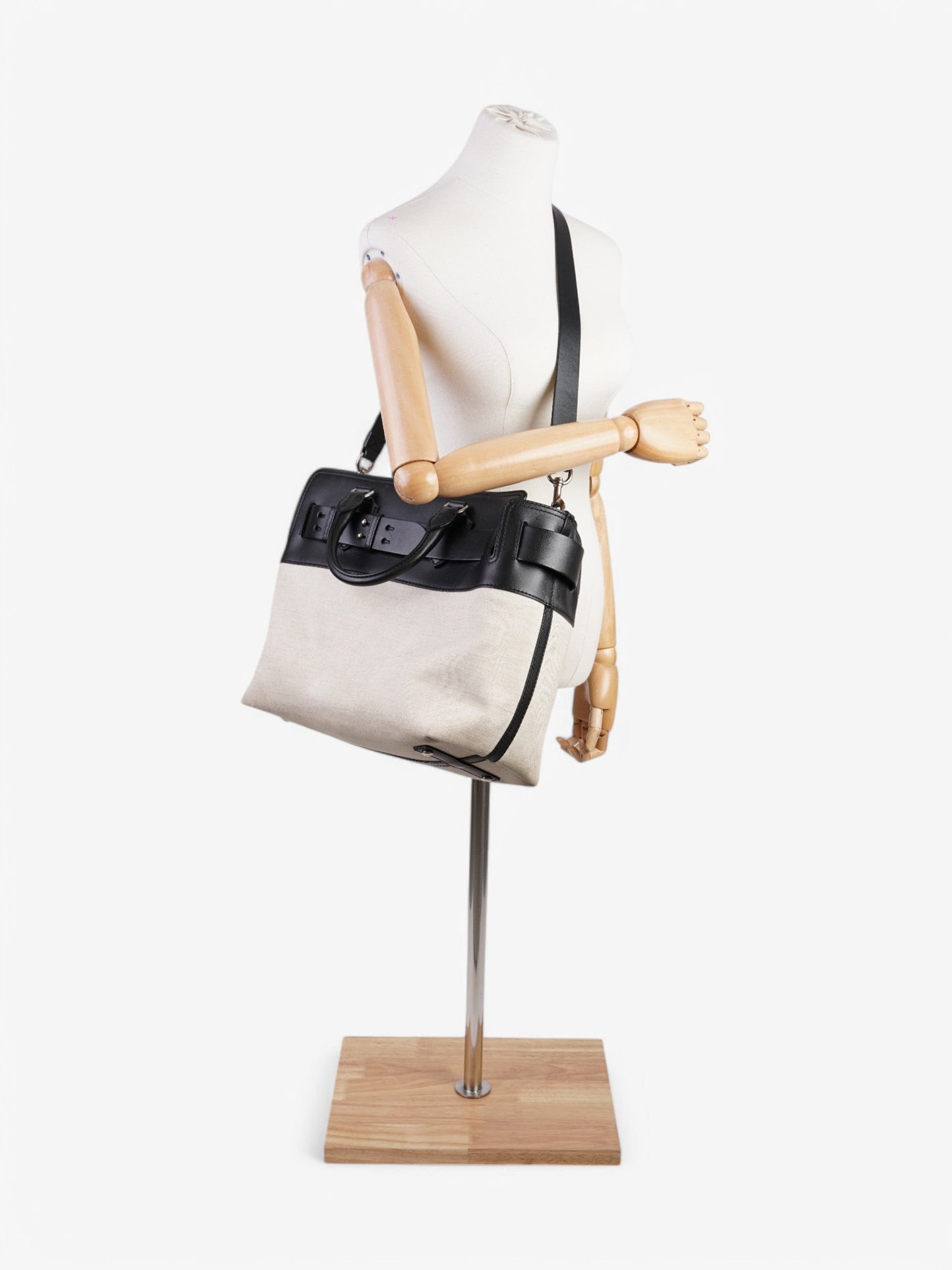 Burberry Marais Belt Tote Natural / Black Cotton Medium
