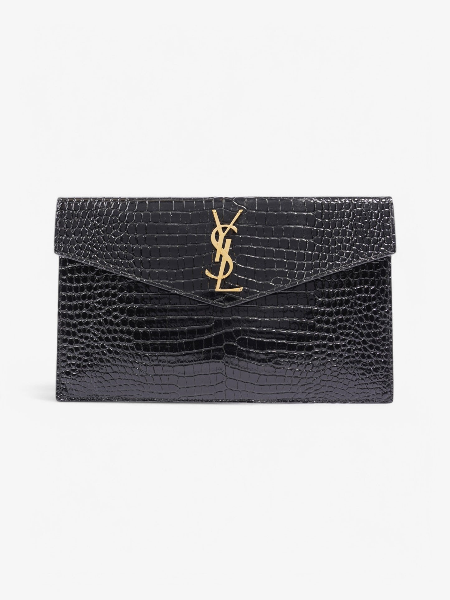 Saint Laurent Uptown Pouch Black Embossed Leather