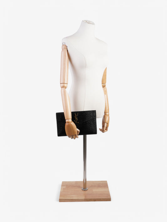 Saint Laurent Uptown Pouch Black Embossed Leather