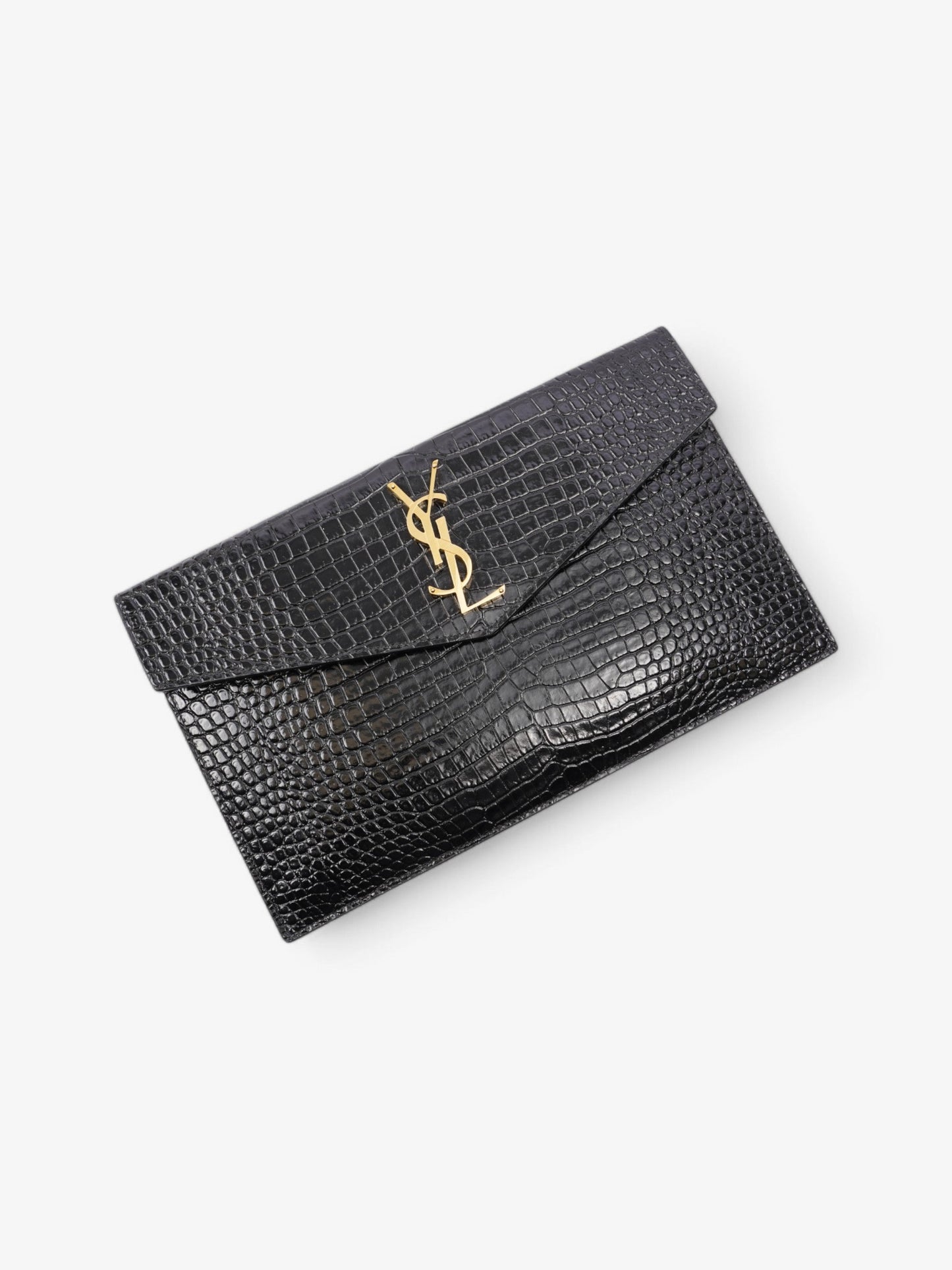 Saint Laurent Uptown Pouch Black Embossed Leather