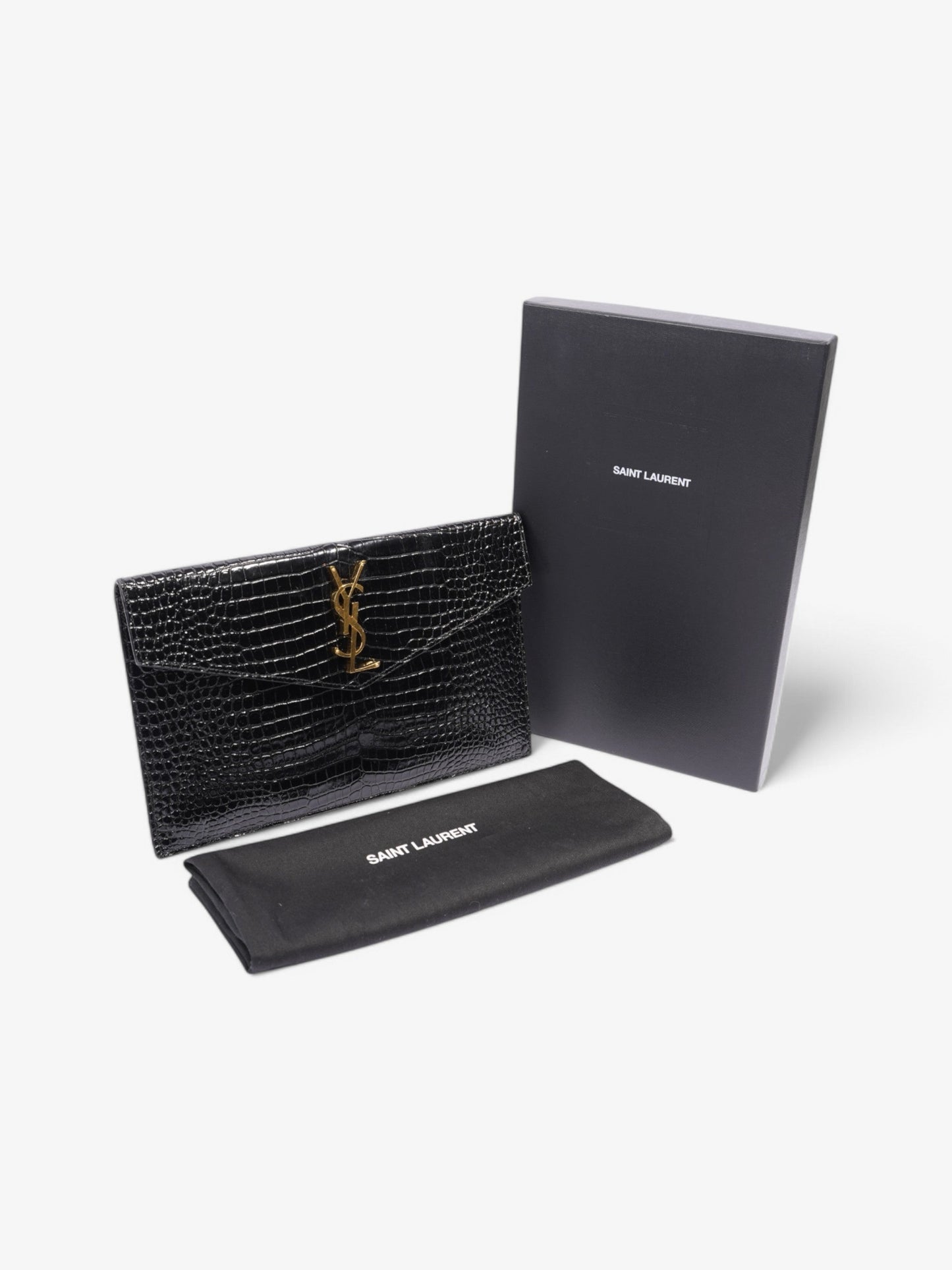 Saint Laurent Uptown Pouch Black Embossed Leather