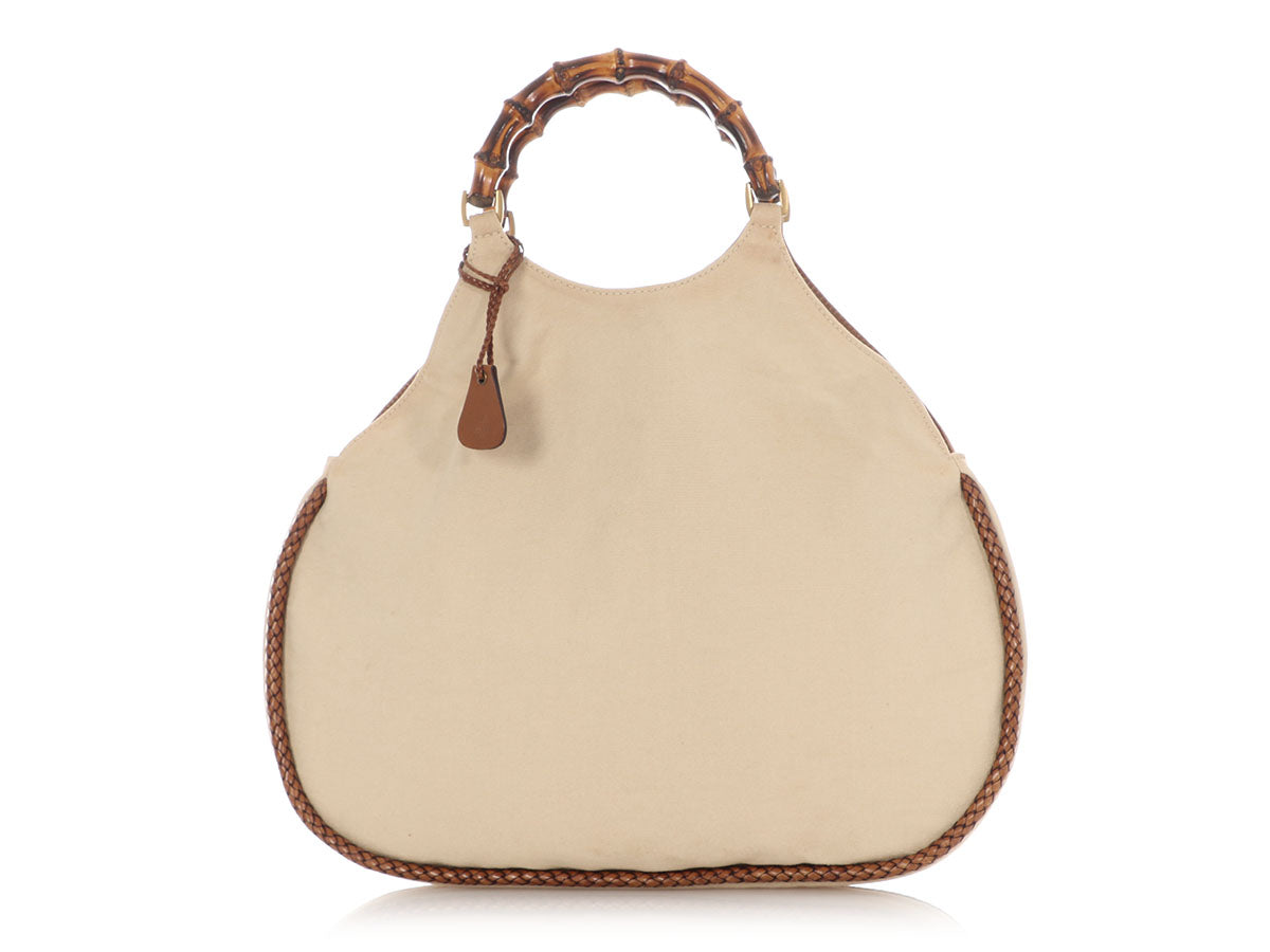 Gucci Beige Canvas Bamboo Handle Bag