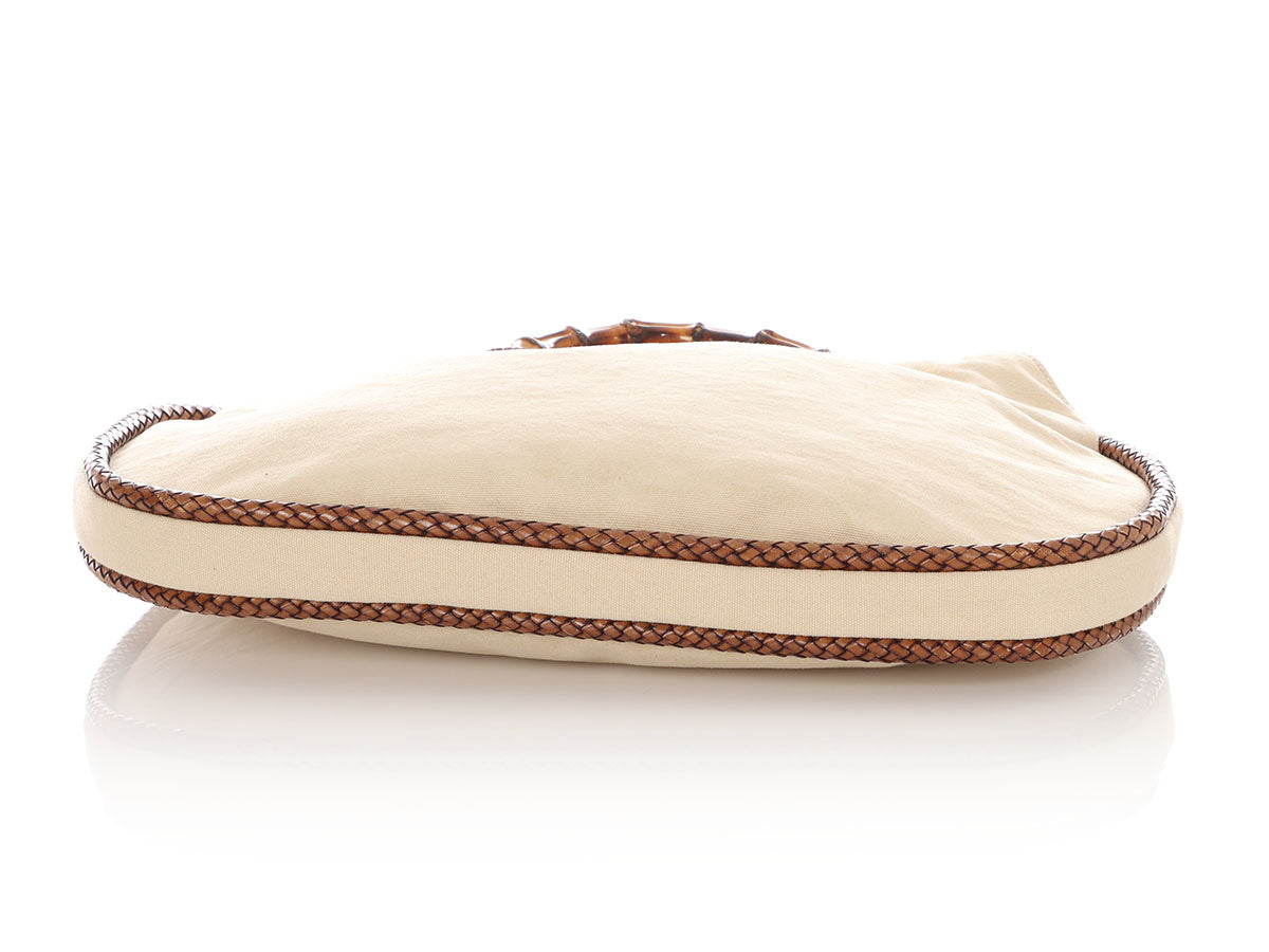 Gucci Beige Canvas Bamboo Handle Bag