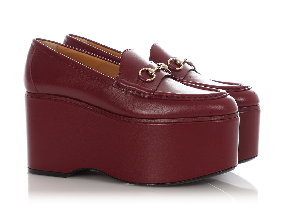 Gucci Oxblood Horsebit High Platform Loafers