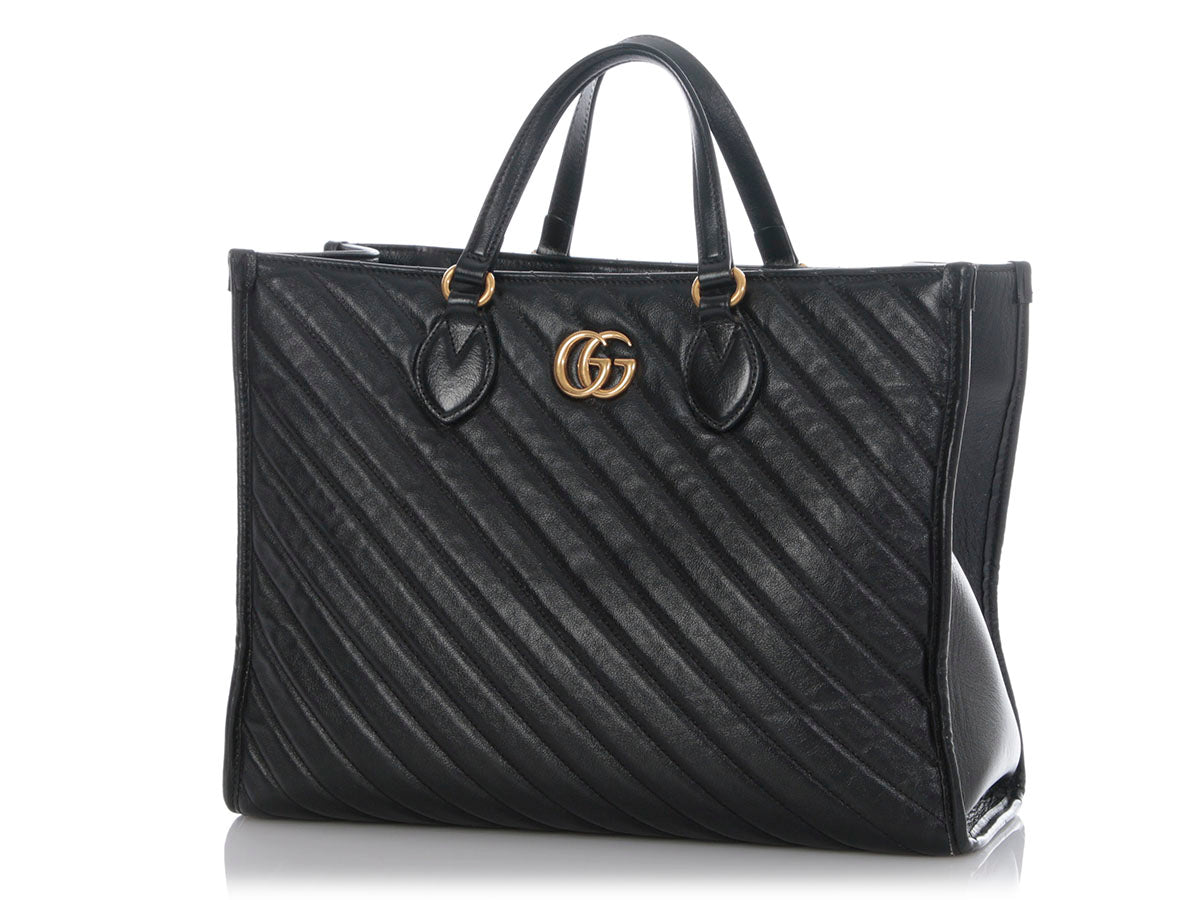 Gucci Black Matelass� Diagonal GG Marmont Tote