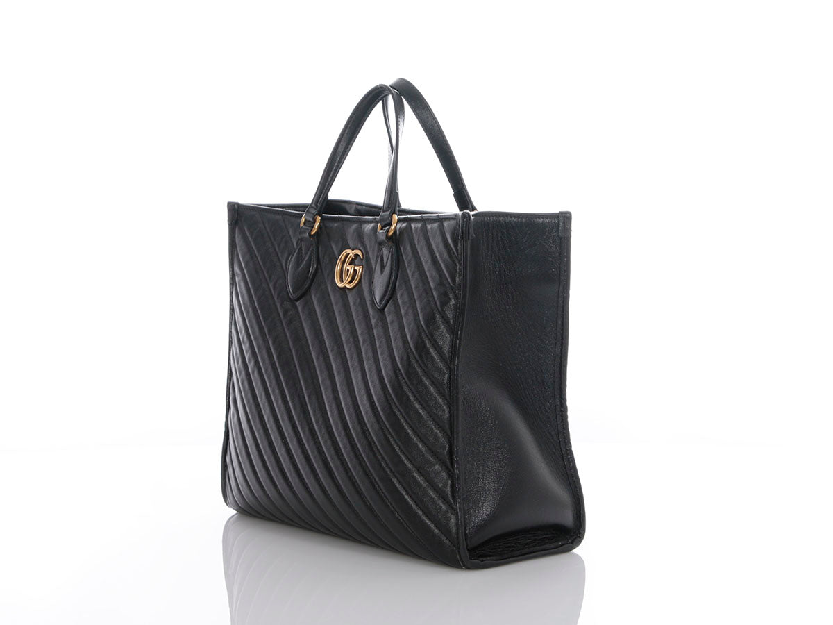 Gucci Black Matelass� Diagonal GG Marmont Tote