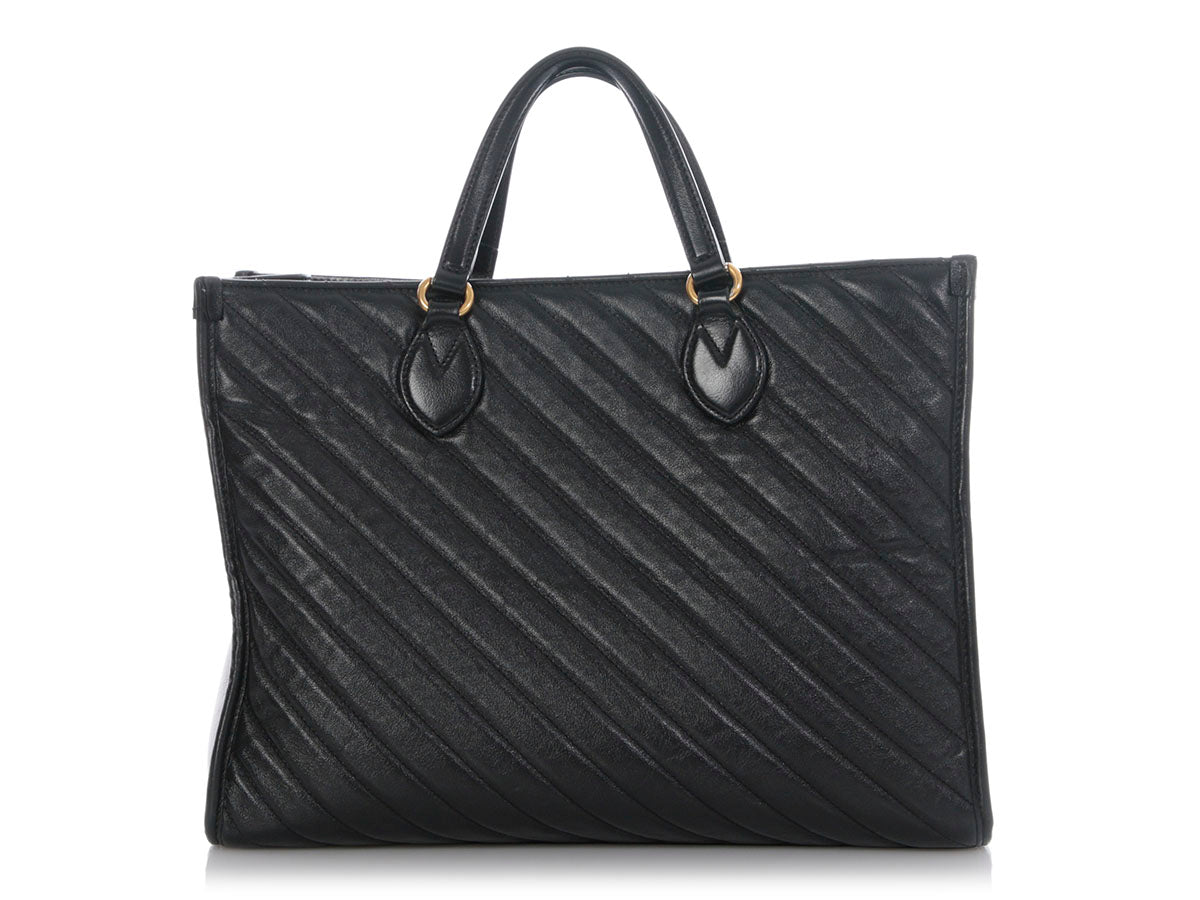 Gucci Black Matelass� Diagonal GG Marmont Tote