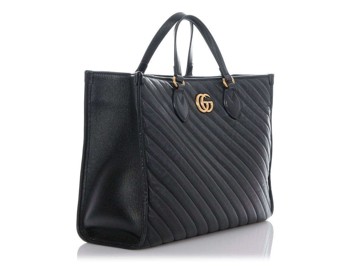 Gucci Black Matelass� Diagonal GG Marmont Tote