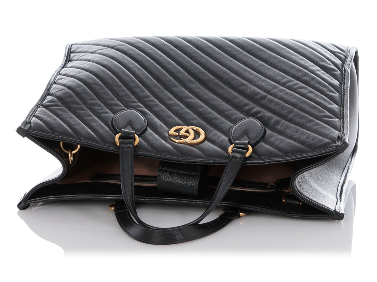 Gucci Black Matelass� Diagonal GG Marmont Tote