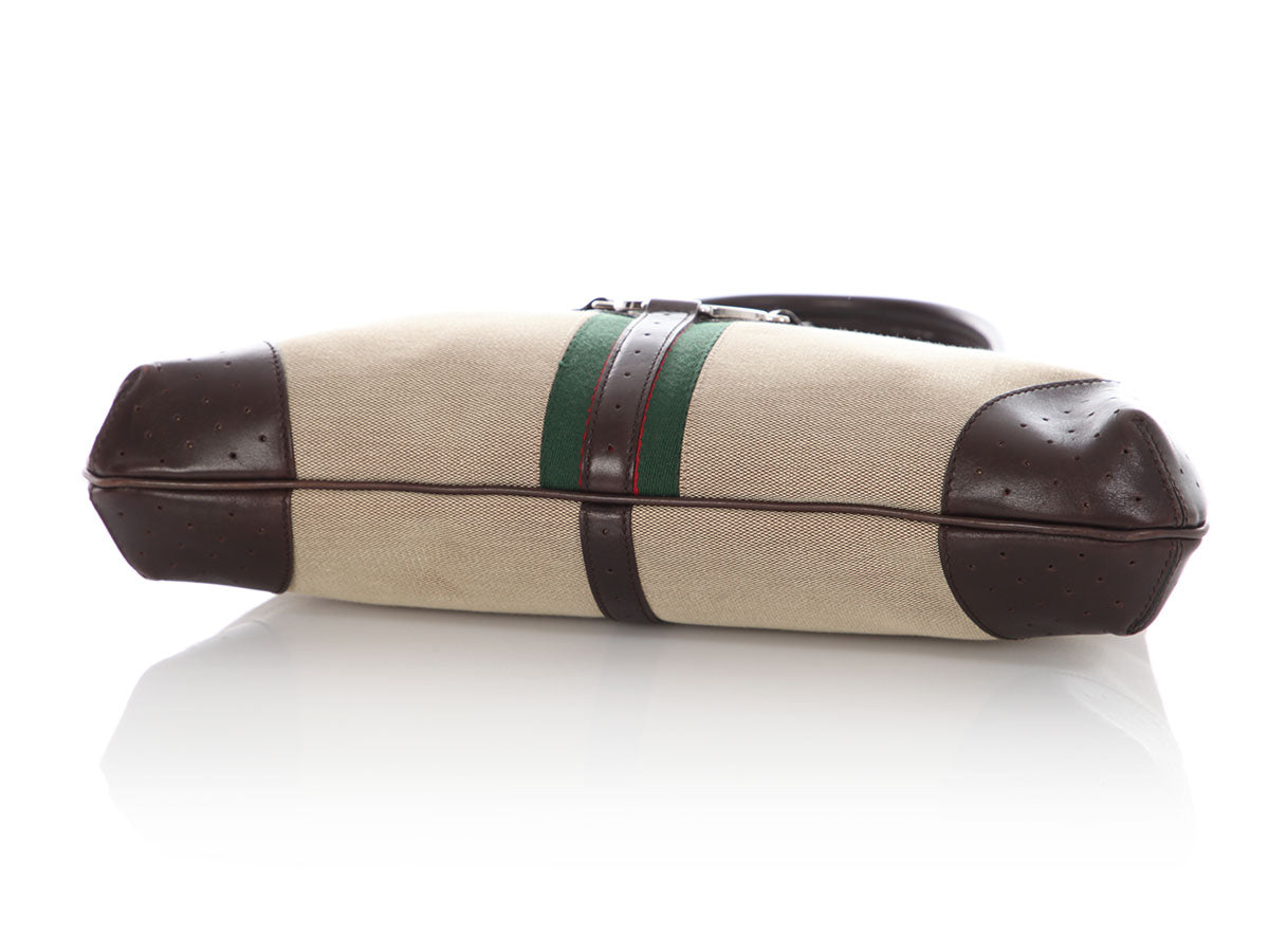 Gucci Beige and Brown Web Canvas Reins Shoulder Bag