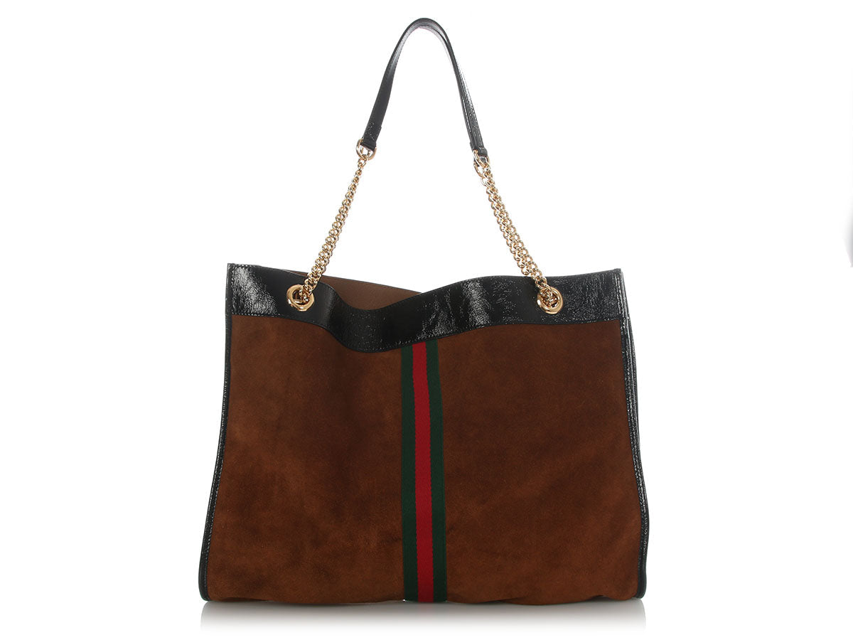 Gucci Large Brown Suede Calfskin Rajah Chain Tote