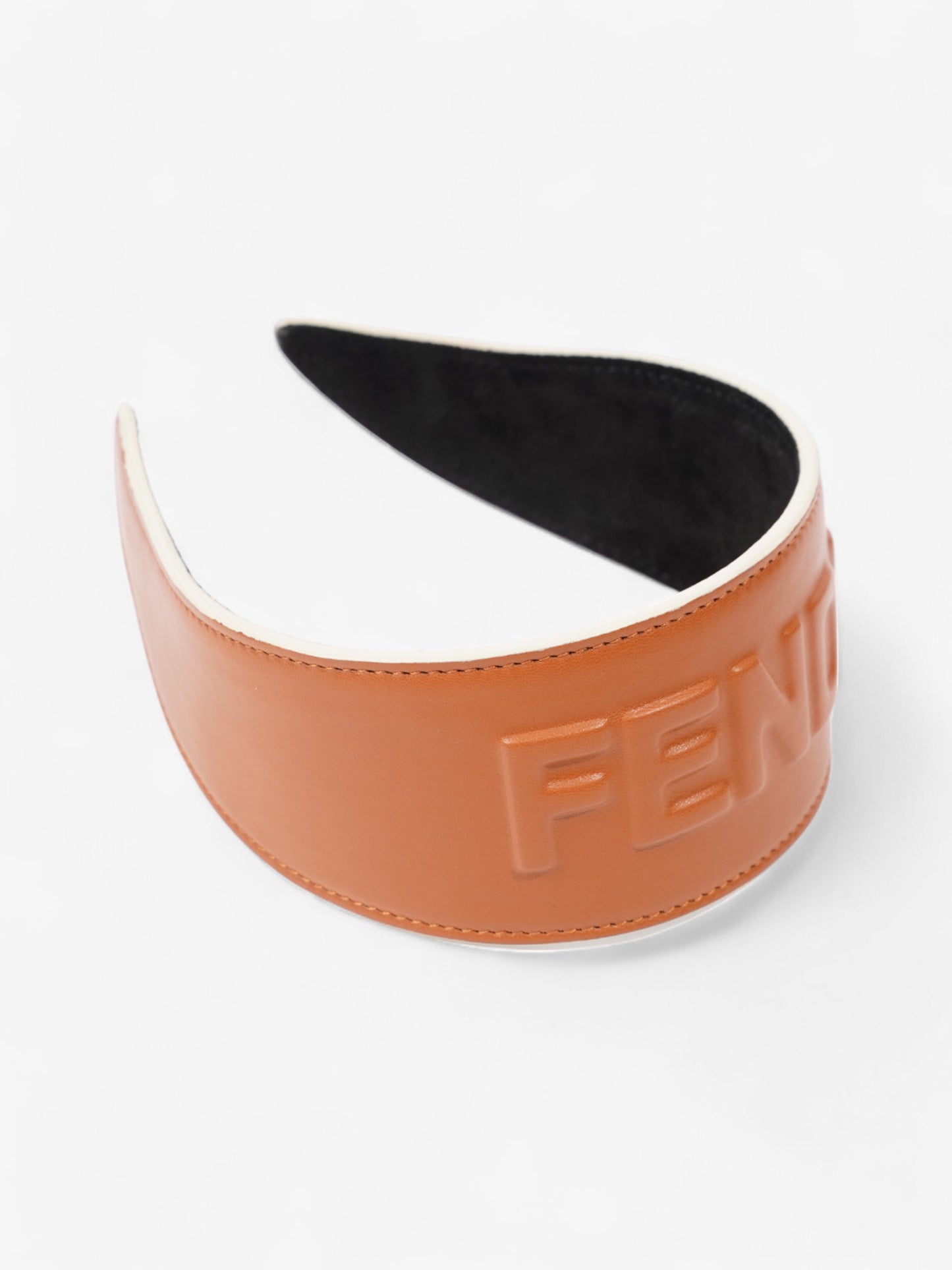 Fendi Logo Embossed Hairband Tan Leather