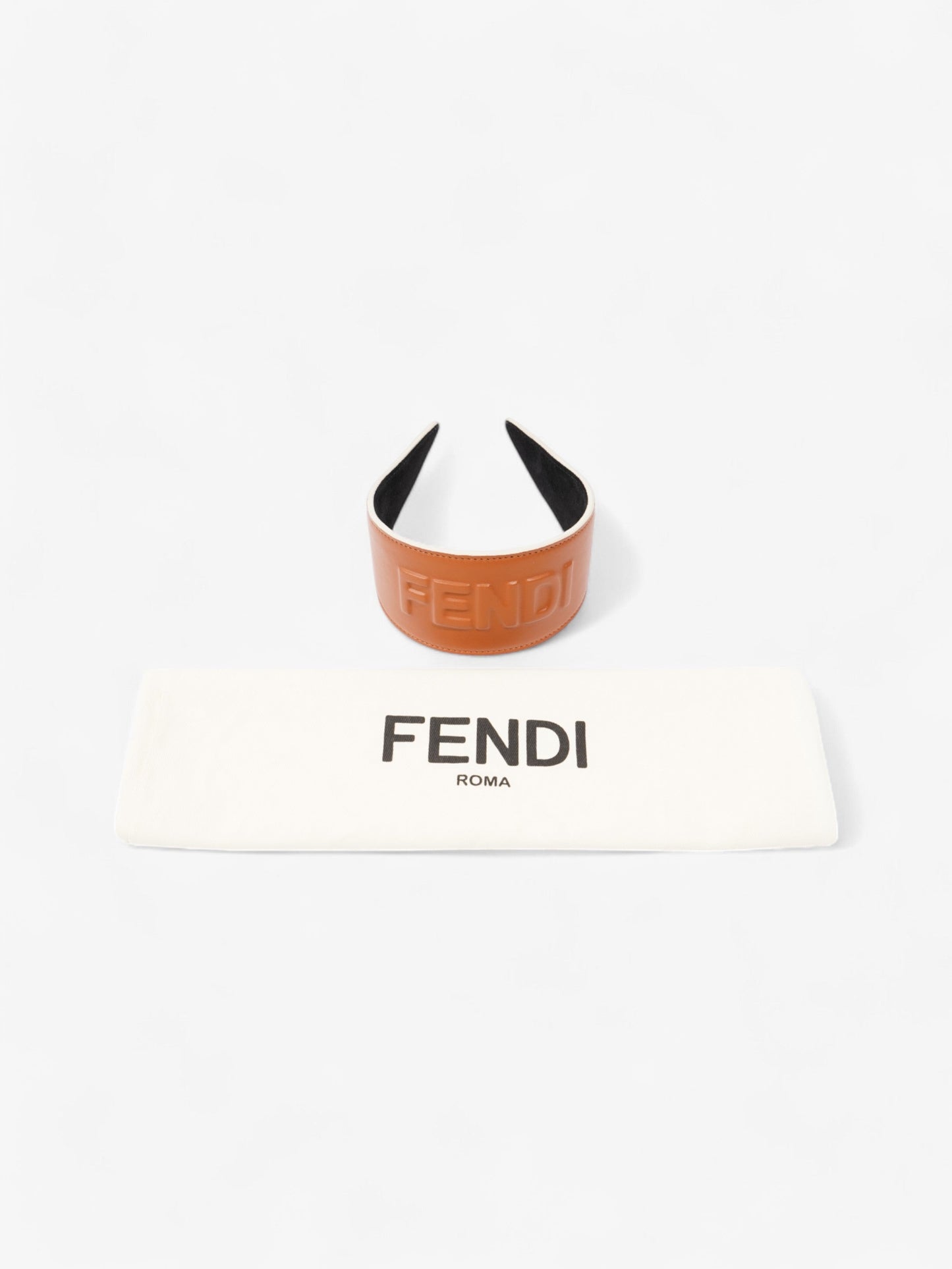 Fendi Logo Embossed Hairband Tan Leather