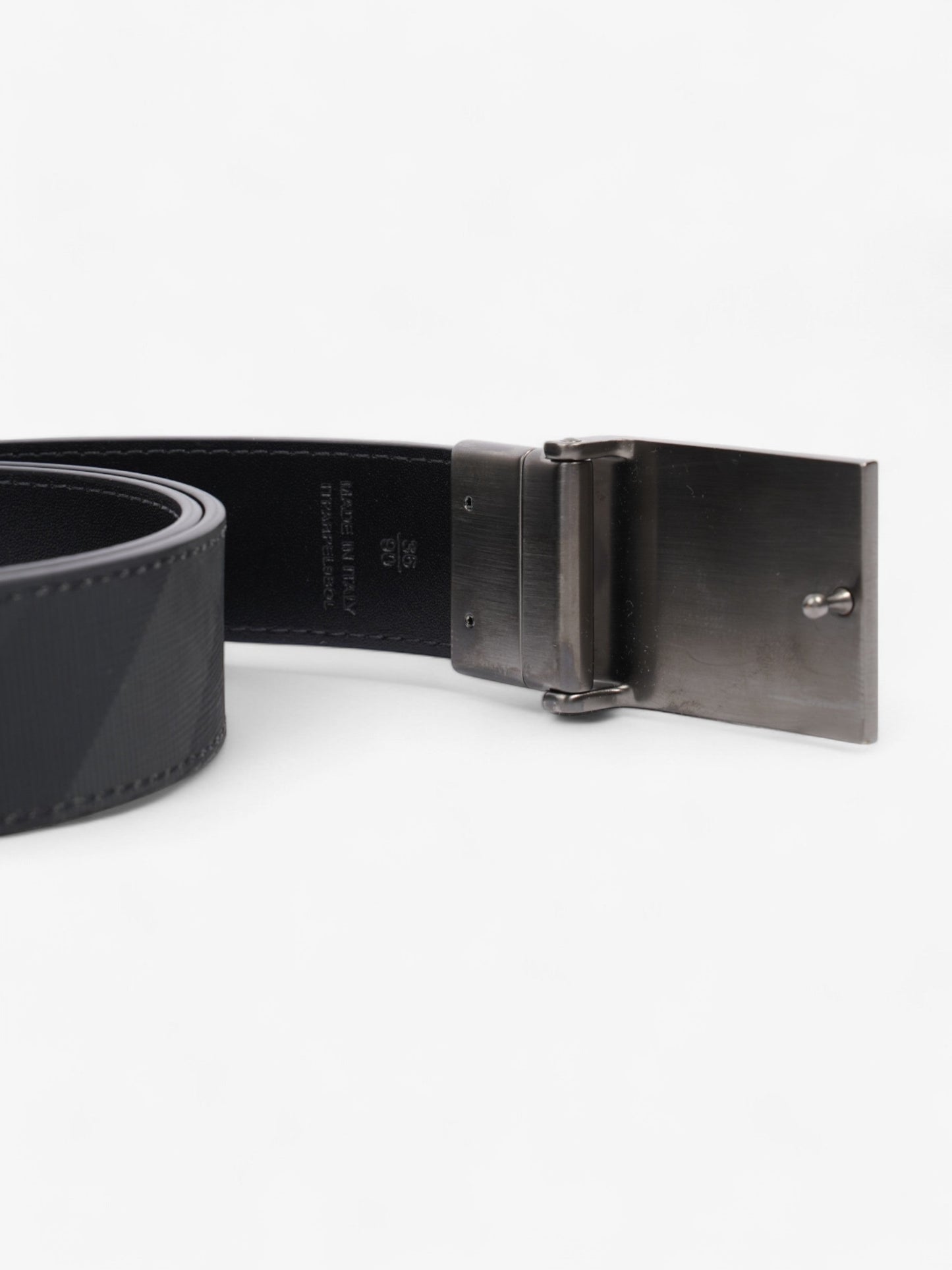 Burberry Reversible Plaque Buckle Check Belt Charcoal / Graphite / Silver Coated Canvas 90cm / 36"