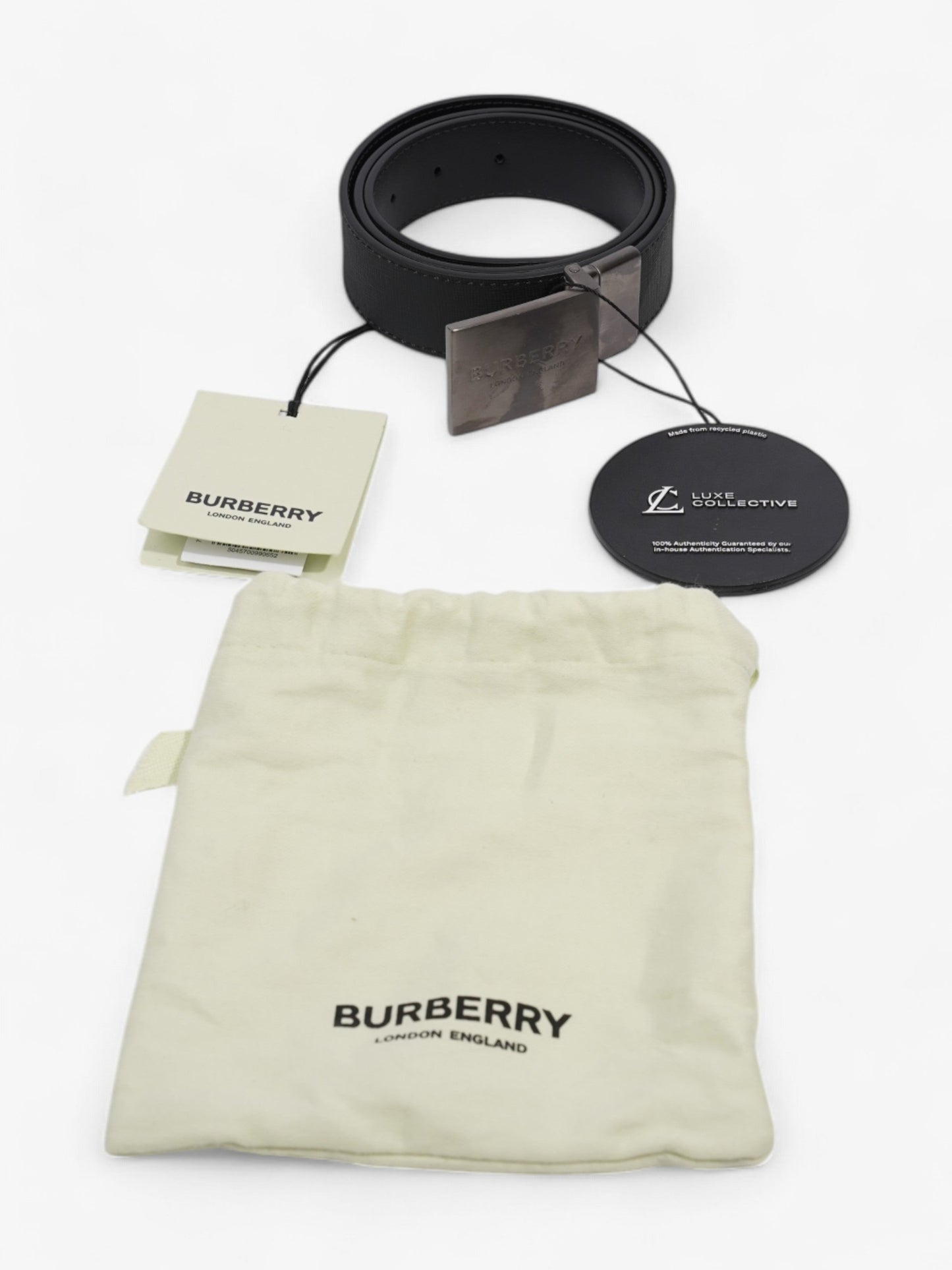 Burberry Reversible Plaque Buckle Check Belt Charcoal / Graphite / Silver Coated Canvas 90cm / 36"