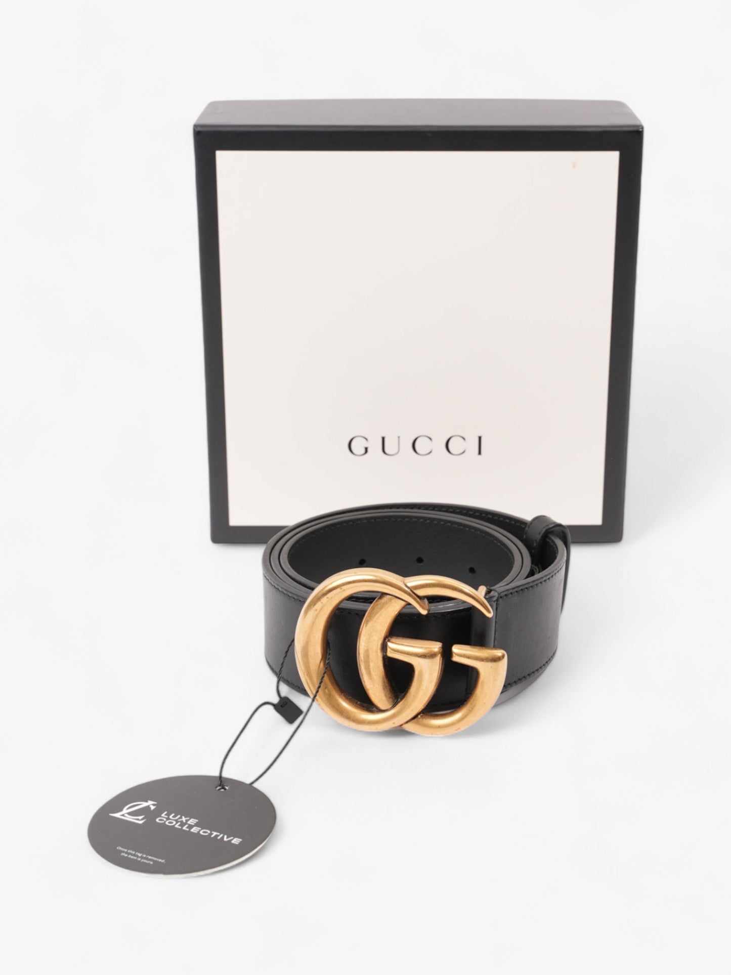 Gucci GG Marmont 2015 Re-Edition Wide Belt Black / Gold Leather 80cm / 32"