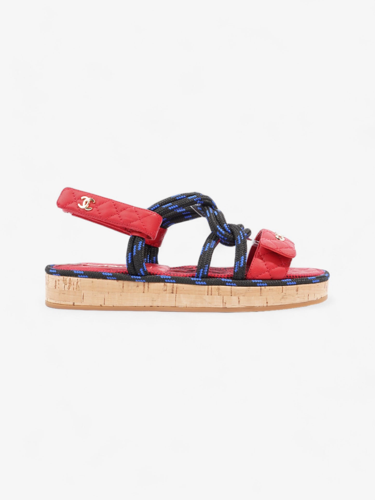 Chanel Dad Cord Sandals Red / Blue / Black Calfskin Leather EU 38 UK 5