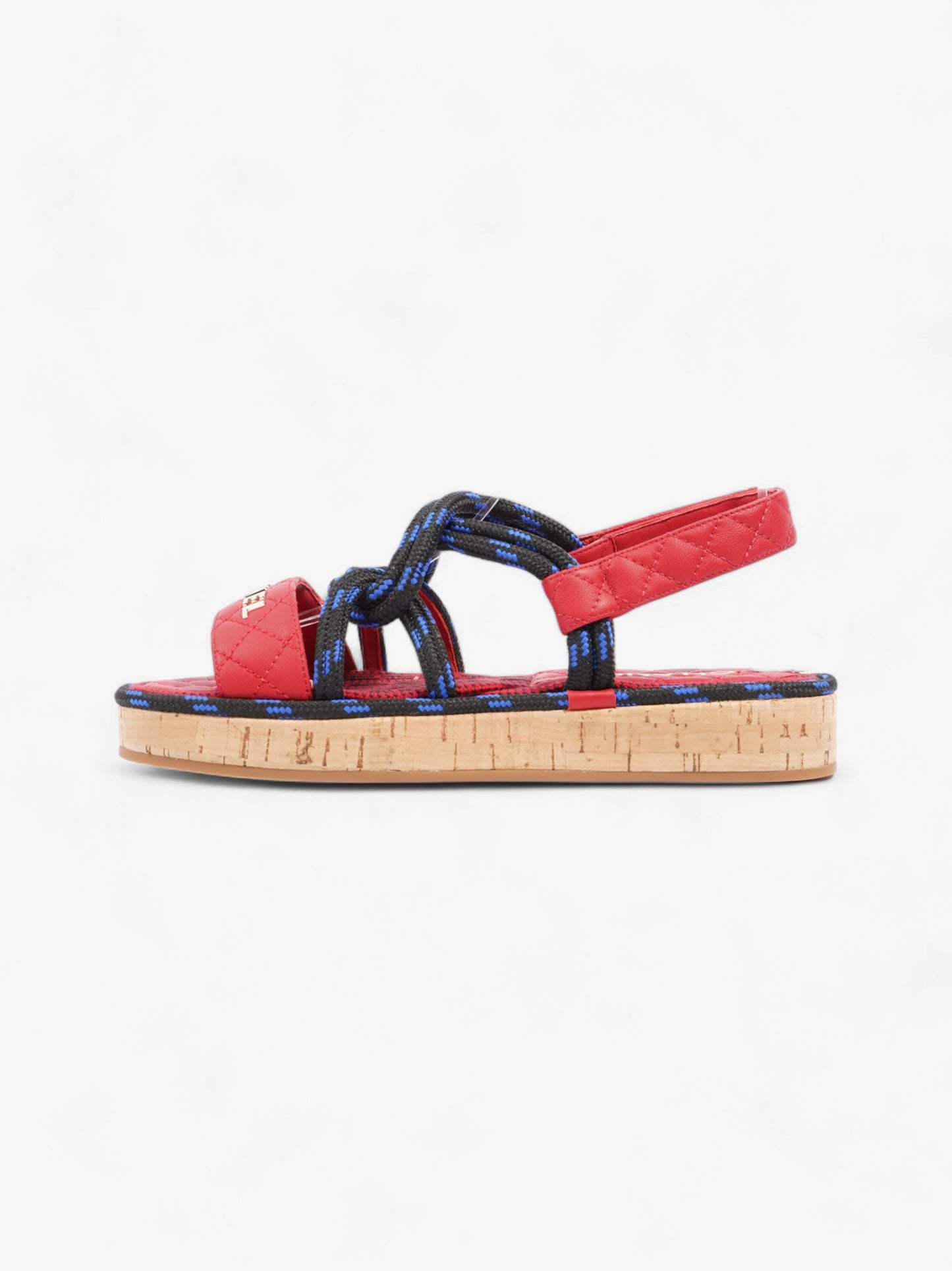 Chanel Dad Cord Sandals Red / Blue / Black Calfskin Leather EU 38 UK 5