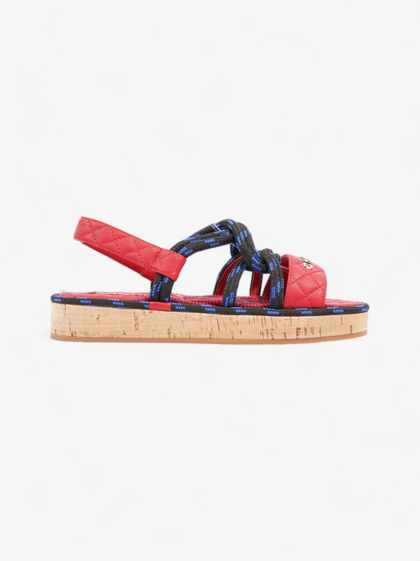 Chanel Dad Cord Sandals Red / Blue / Black Calfskin Leather EU 38 UK 5