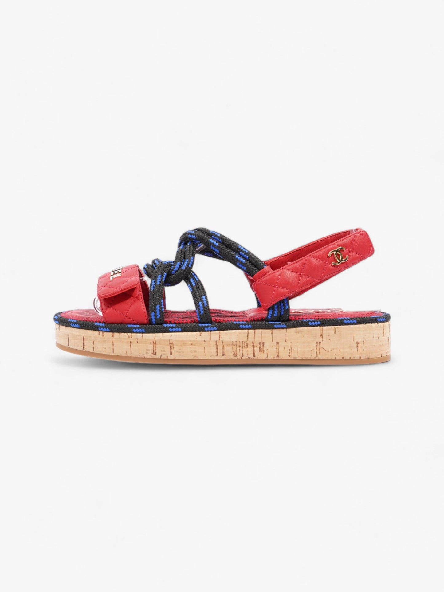 Chanel Dad Cord Sandals Red / Blue / Black Calfskin Leather EU 38 UK 5