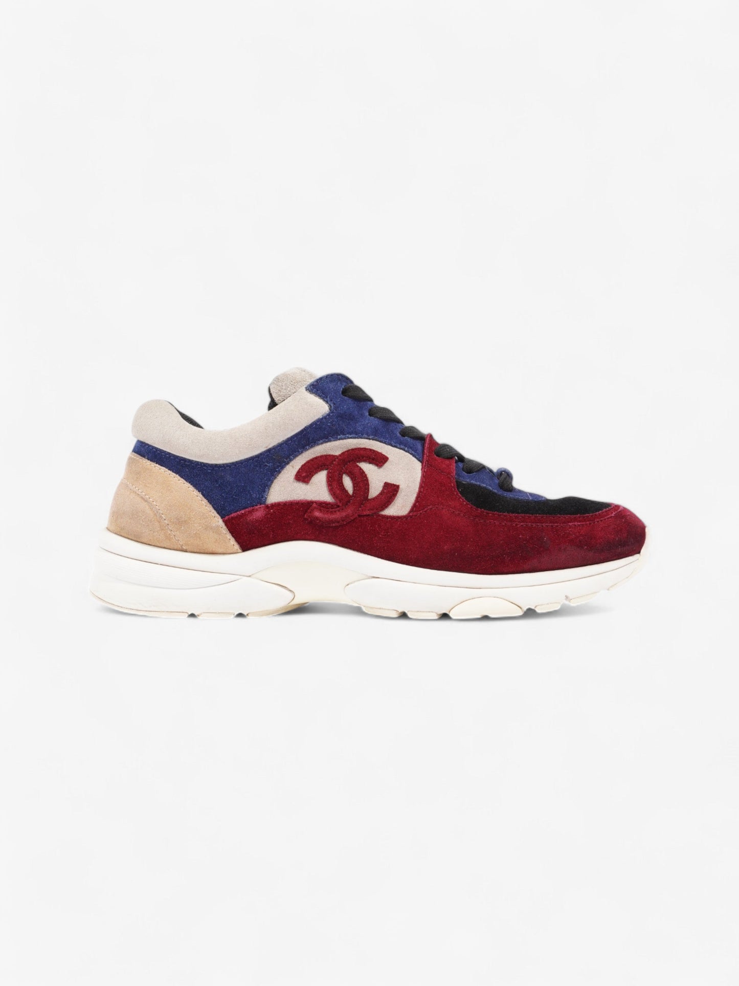 Chanel CC Logo Sneakers Maroon / Black / Beige Suede EU 41 UK 8.5