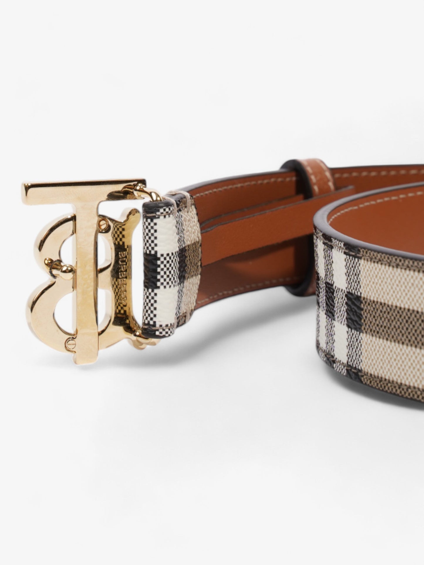 Burberry TB Belt Vintage Check / Light Gold Canvas Small - 87.5cm