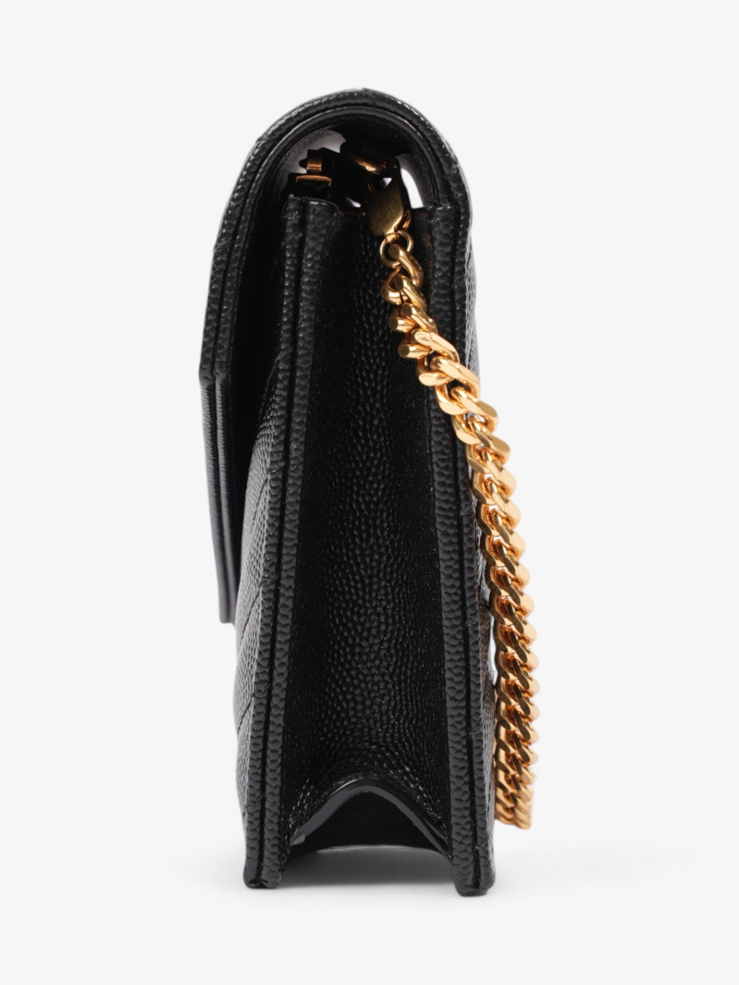 Saint Laurent Envelope Chain Wallet Black Grained Leather
