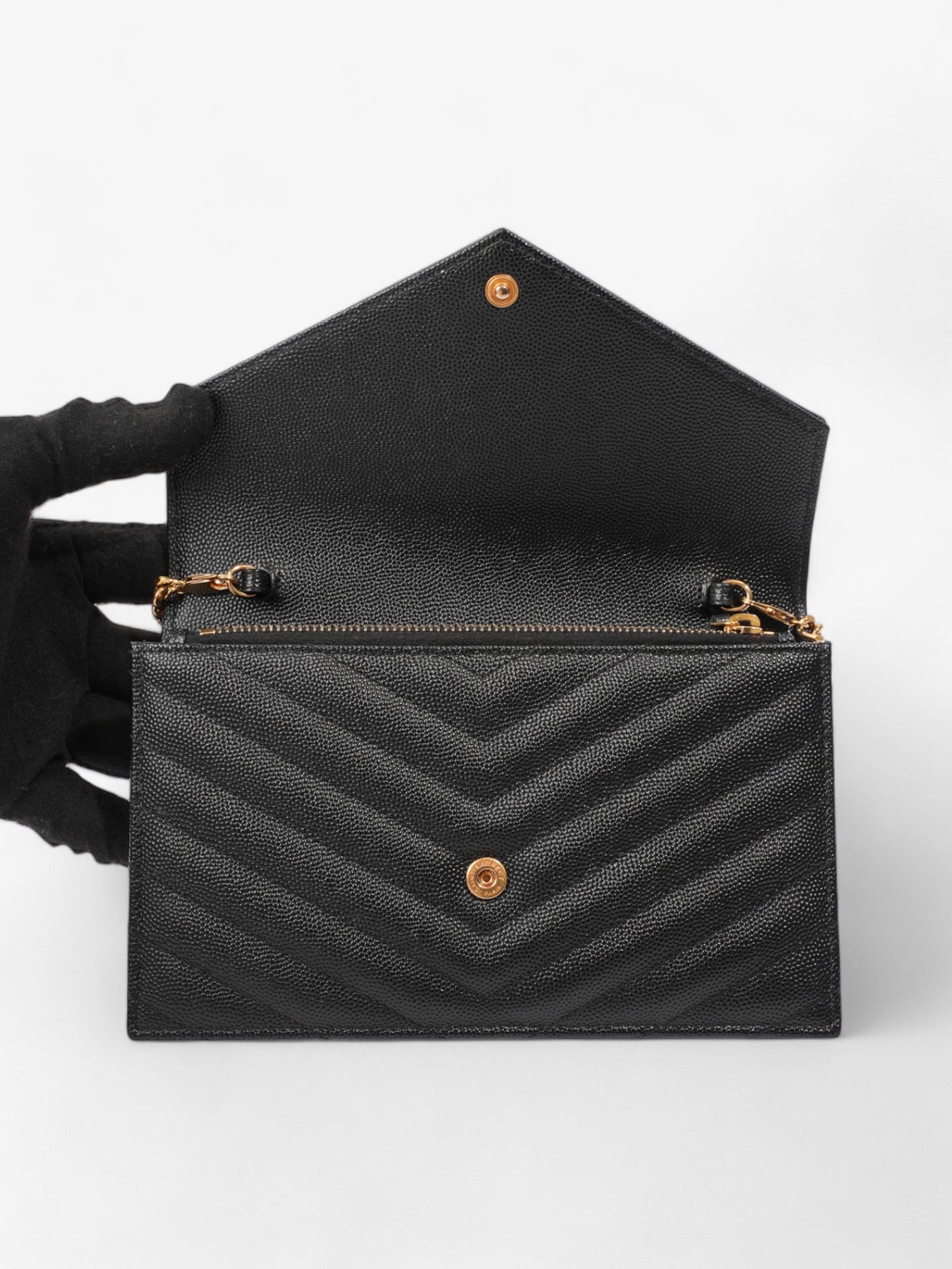 Saint Laurent Envelope Chain Wallet Black Grained Leather