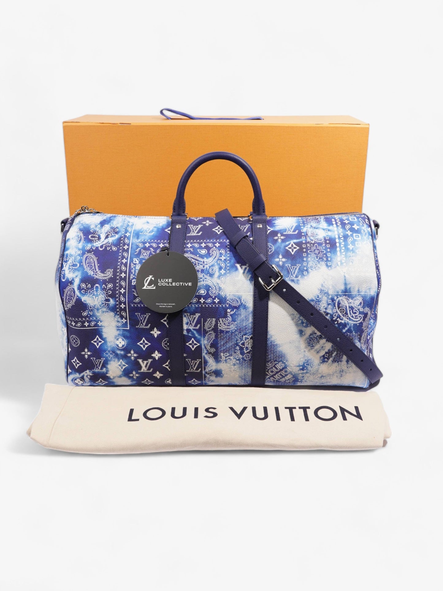 Louis Vuitton Limited Edition Bandana Keepall 50 Blue / White Leather
