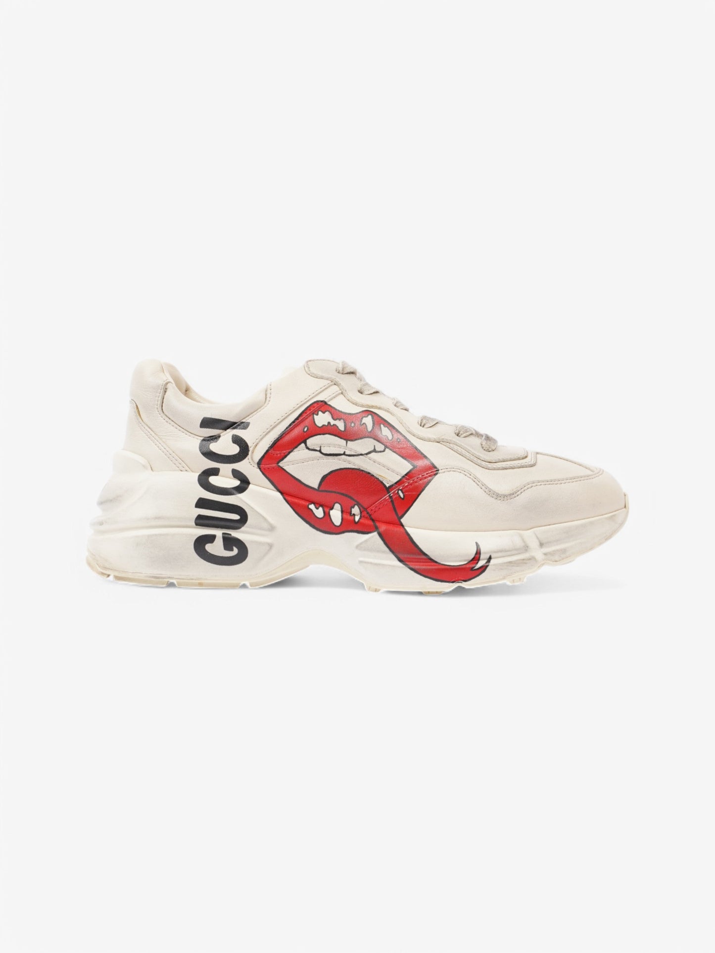 Gucci Rhyton 'Lips' Sneakers Beige / Red / Black Leather EU 41.5 UK 7.5