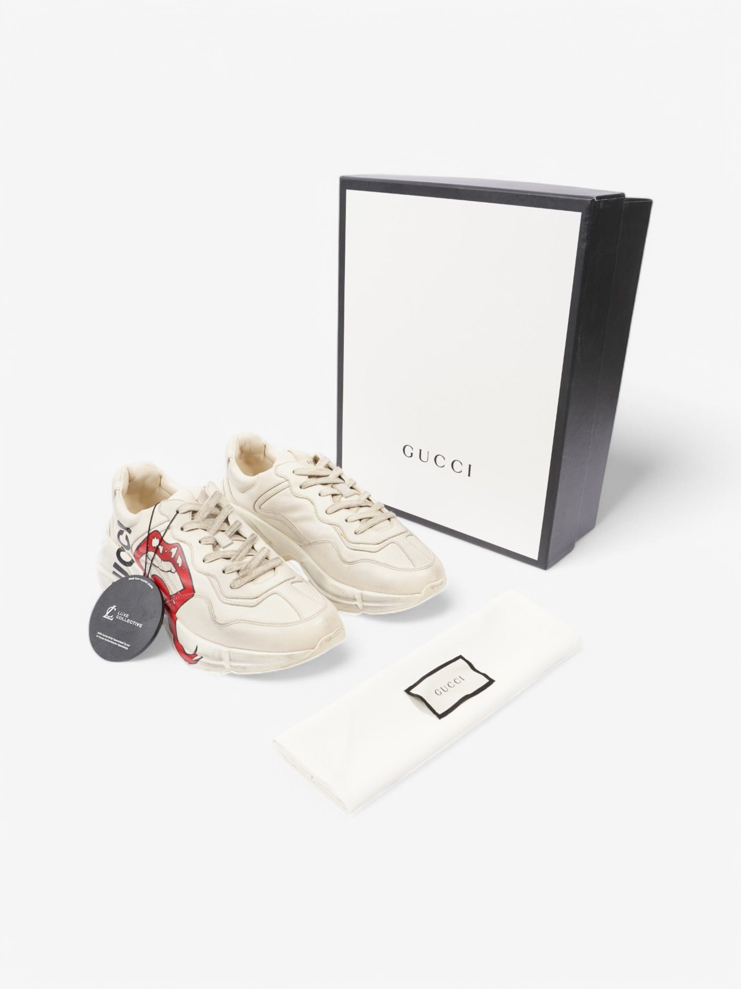 Gucci Rhyton 'Lips' Sneakers Beige / Red / Black Leather EU 41.5 UK 7.5