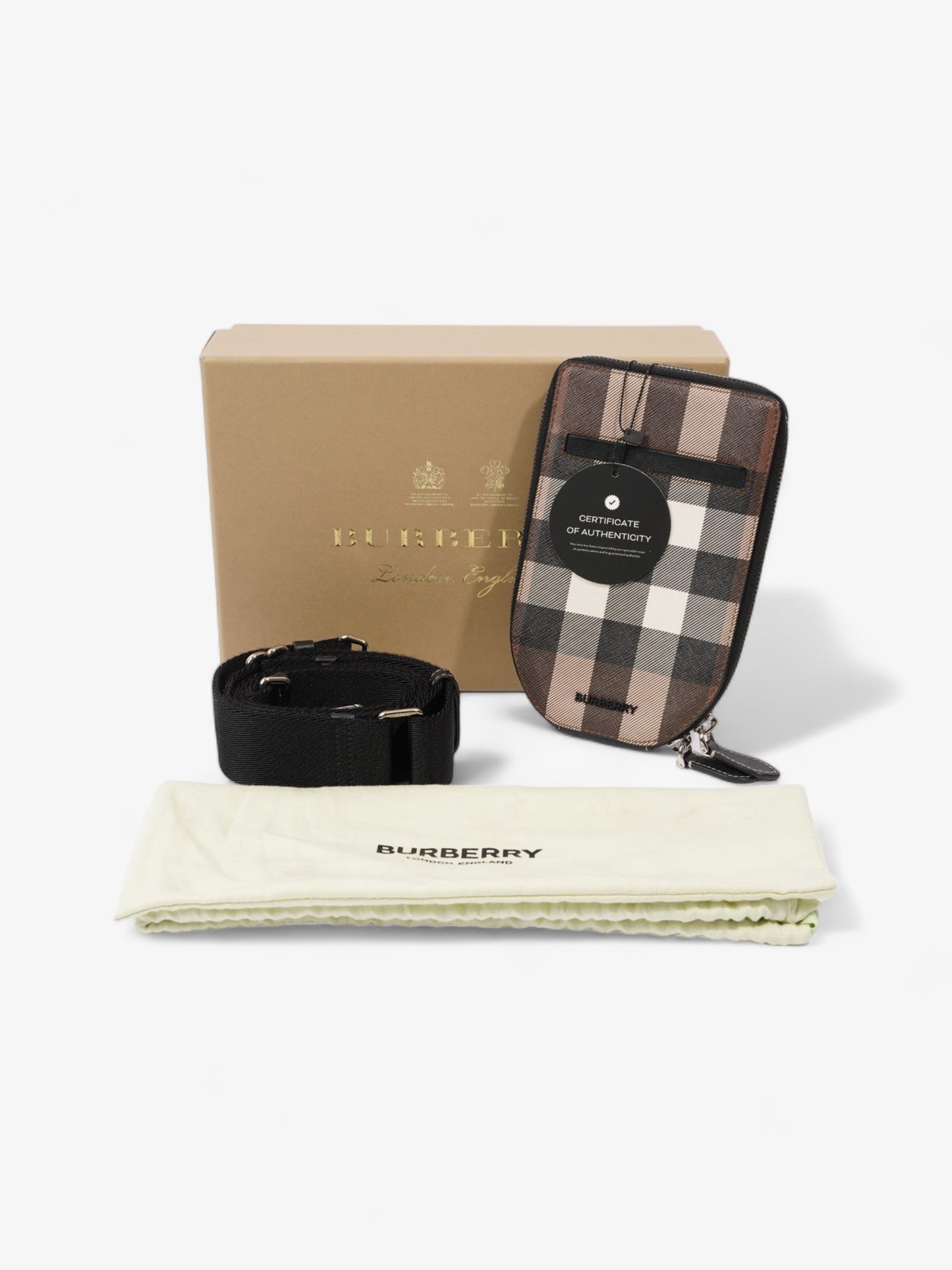 Burberry Phone Case Crossbody Dark Birch Brown Coated Canvas