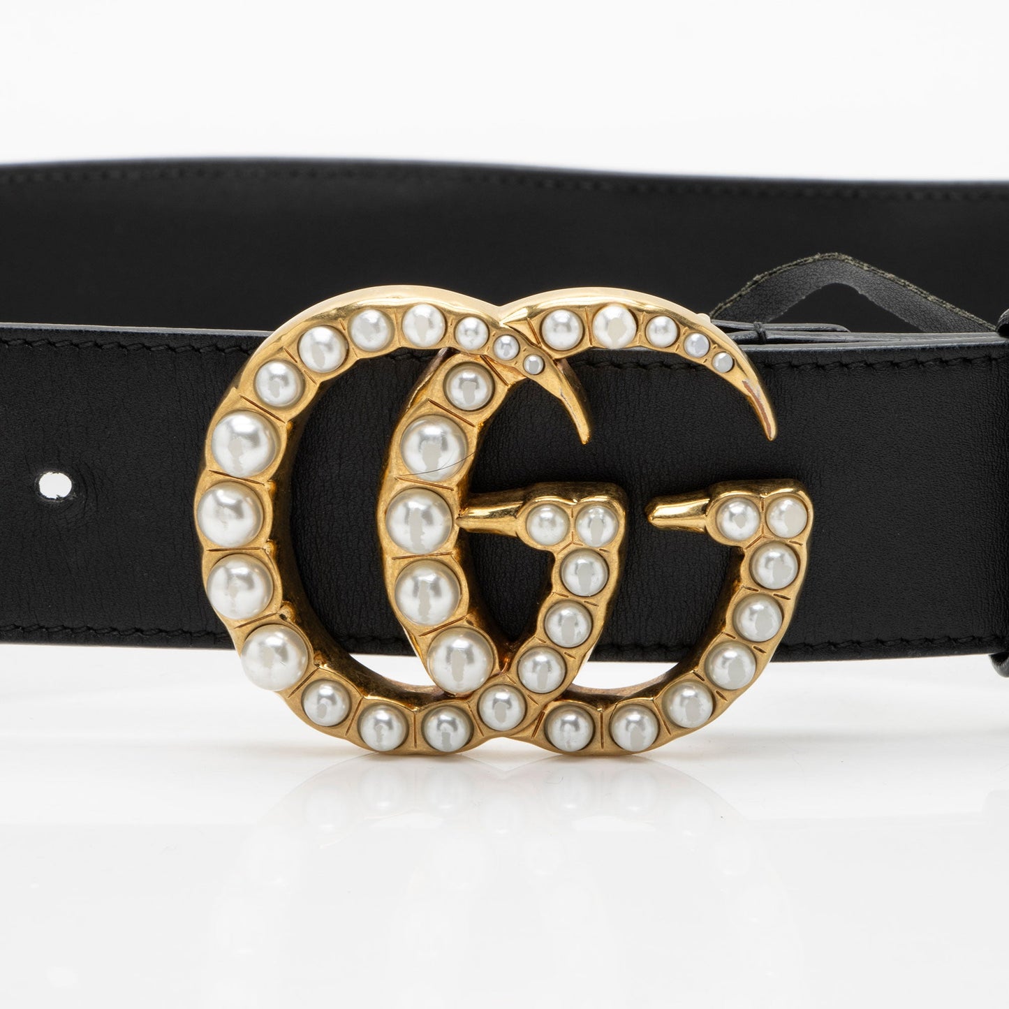 Gucci Leather GG Marmont Pearl Wide Belt - Size 34 / 85 (SHF-mZ6WWU)